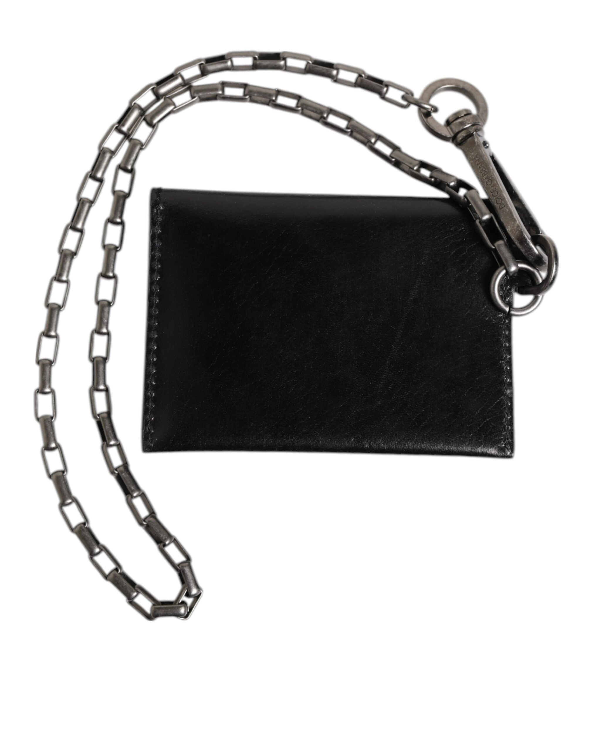 Dolce &amp; Gabbana sort Cavallo læderpung med kæde, trykknap og dobbeltfoldet kortholder