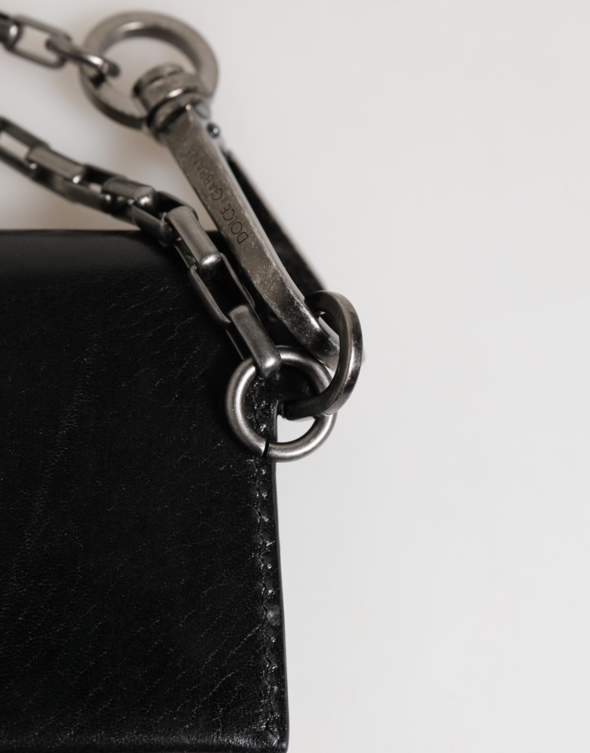 Dolce &amp; Gabbana sort Cavallo læderpung med kæde, trykknap og dobbeltfoldet kortholder
