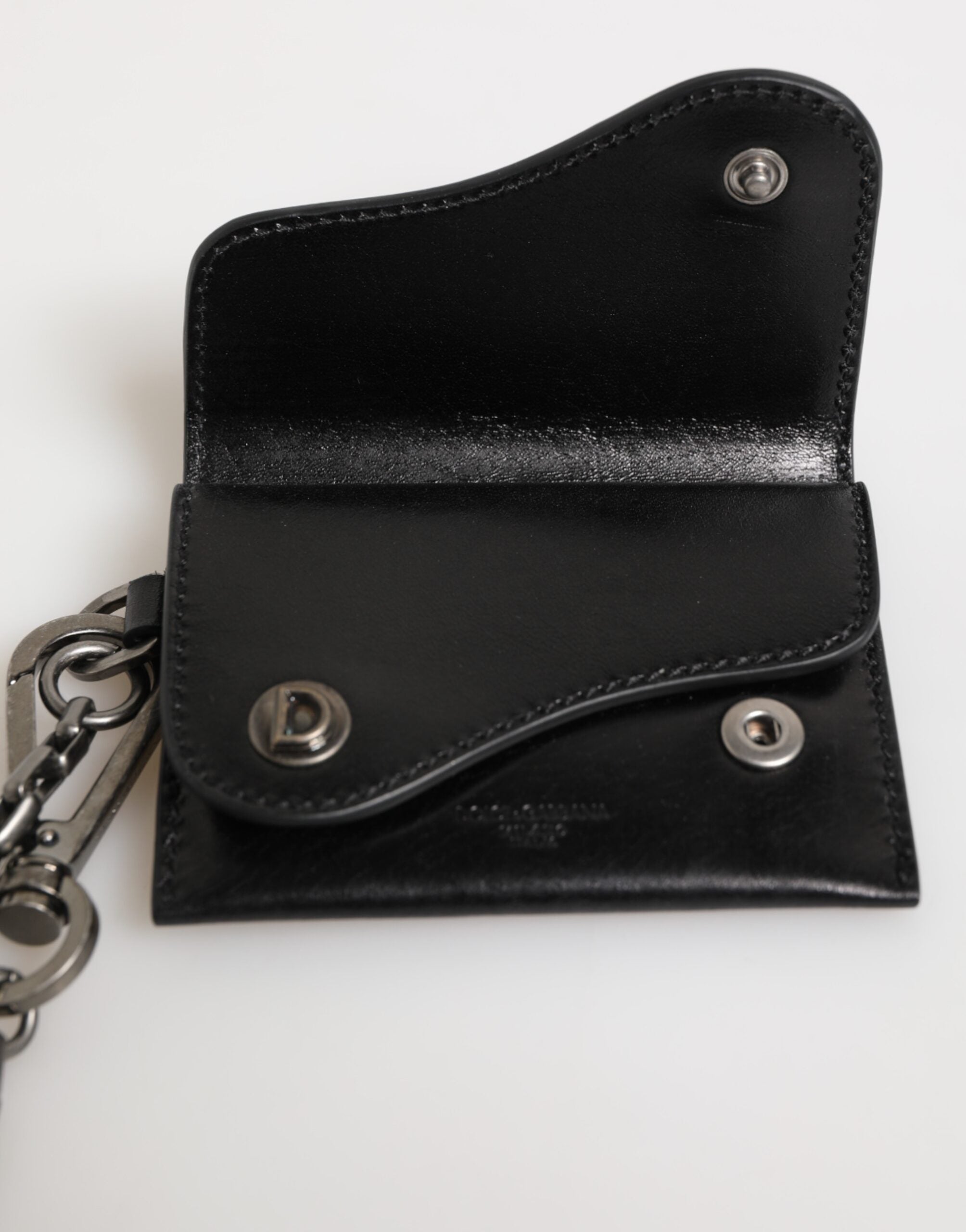 Dolce &amp; Gabbana sort Cavallo læderpung med kæde, trykknap og dobbeltfoldet kortholder