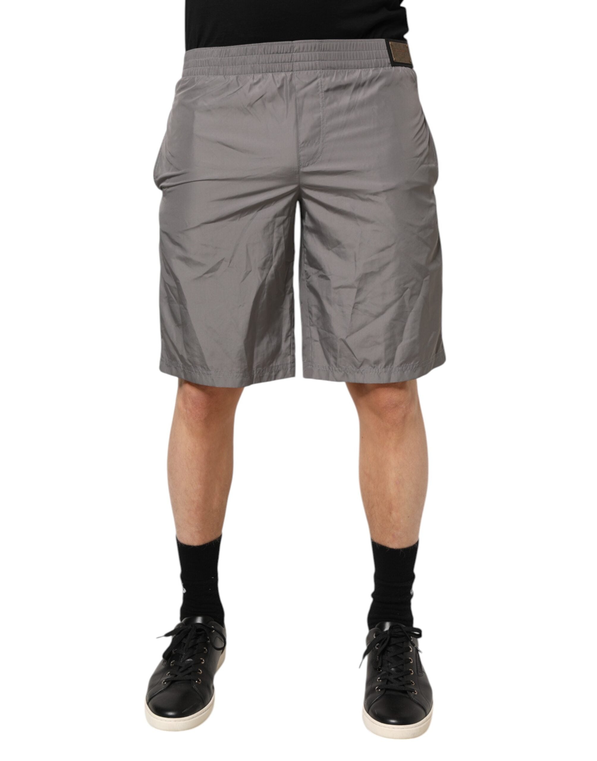 Dolce &amp; Gabbana Lysegrå Nylon Elastisk Talje Shorts Badetøj
