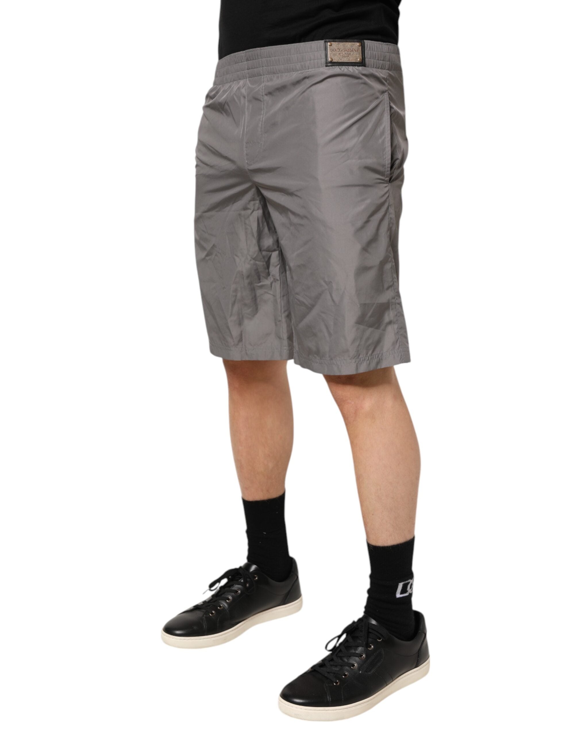 Dolce &amp; Gabbana Lysegrå Nylon Elastisk Talje Shorts Badetøj