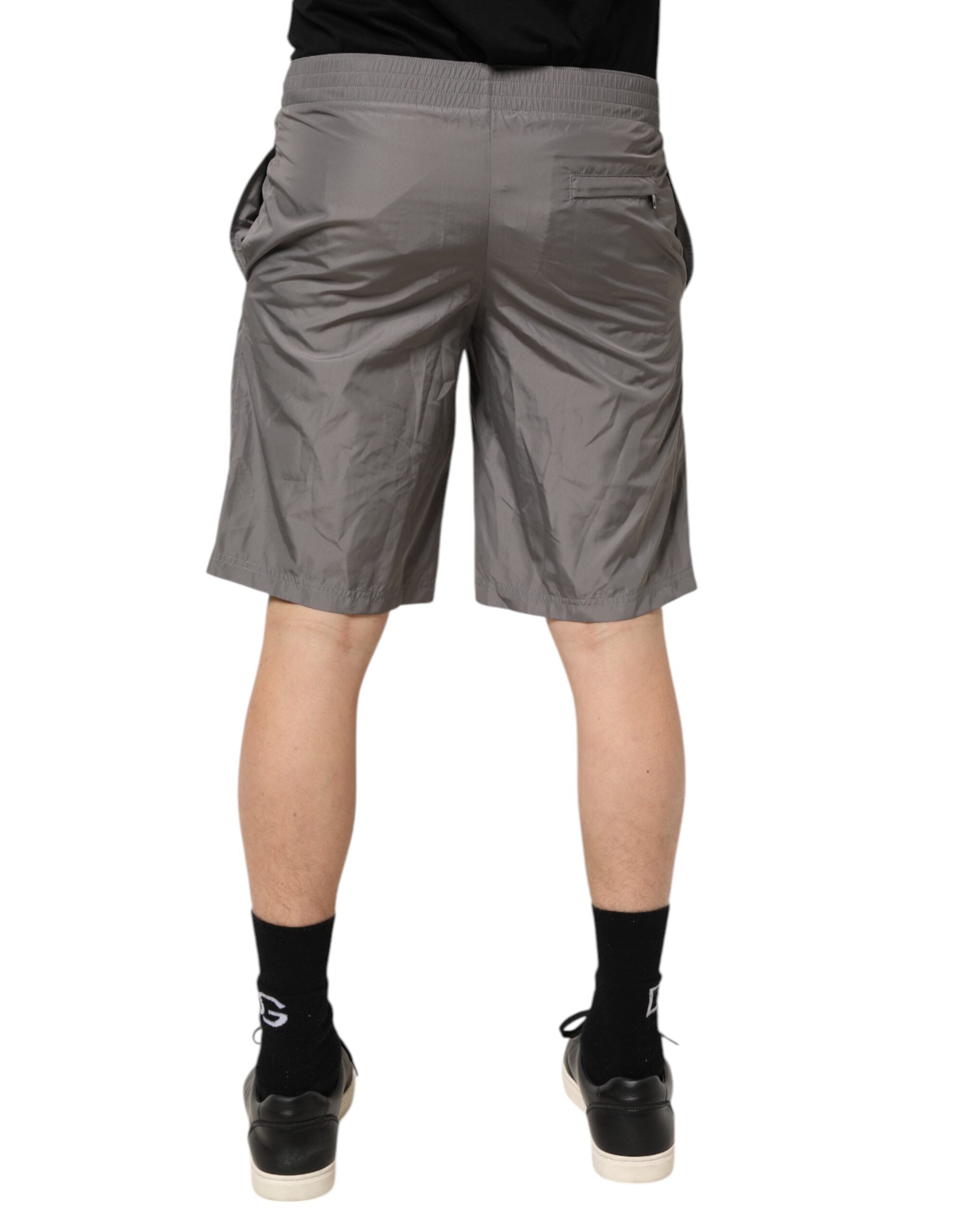 Dolce &amp; Gabbana Lysegrå Nylon Elastisk Talje Shorts Badetøj