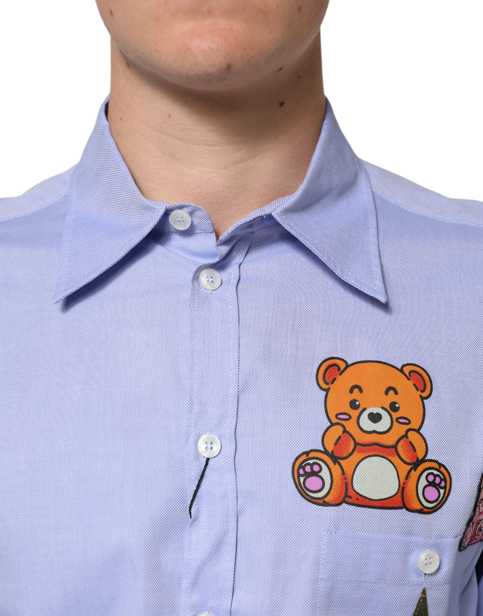 Dolce &amp; Gabbana Lyseblå bomuldsbamse langærmet skjorte