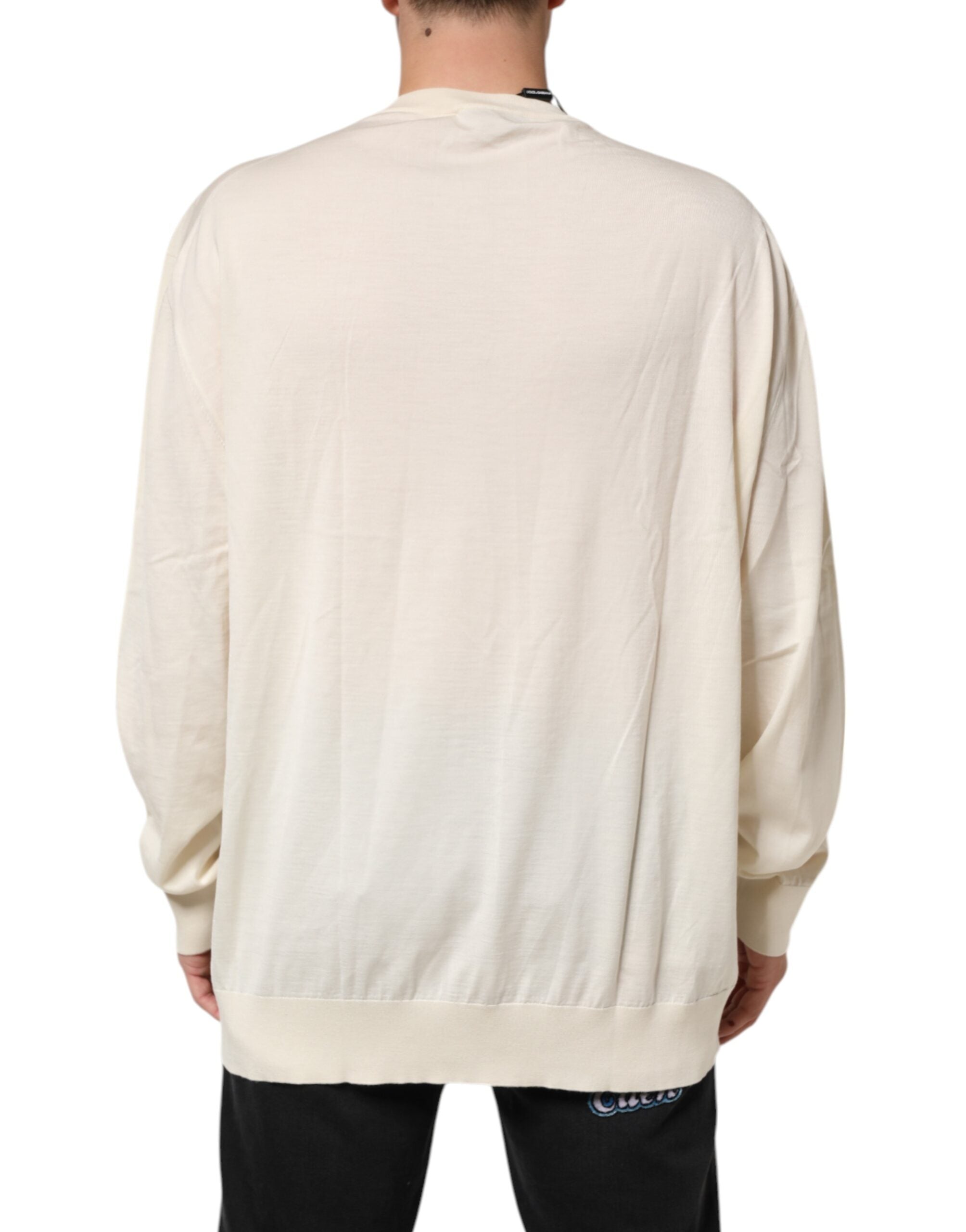 Dolce &amp; Gabbana Elfenben Virgin Wool Herre V-hals Striktrøje