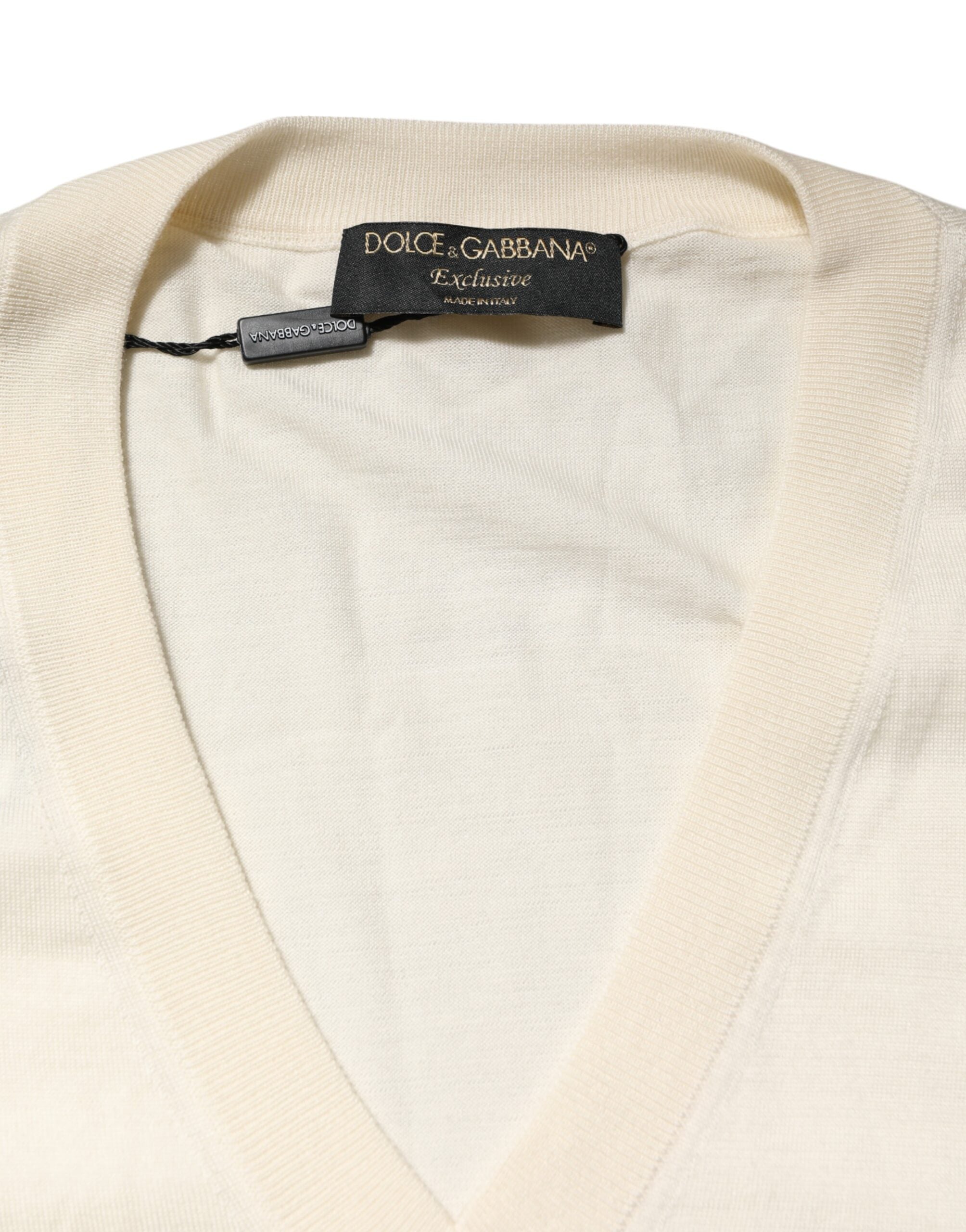Dolce &amp; Gabbana Elfenben Virgin Wool Herre V-hals Striktrøje
