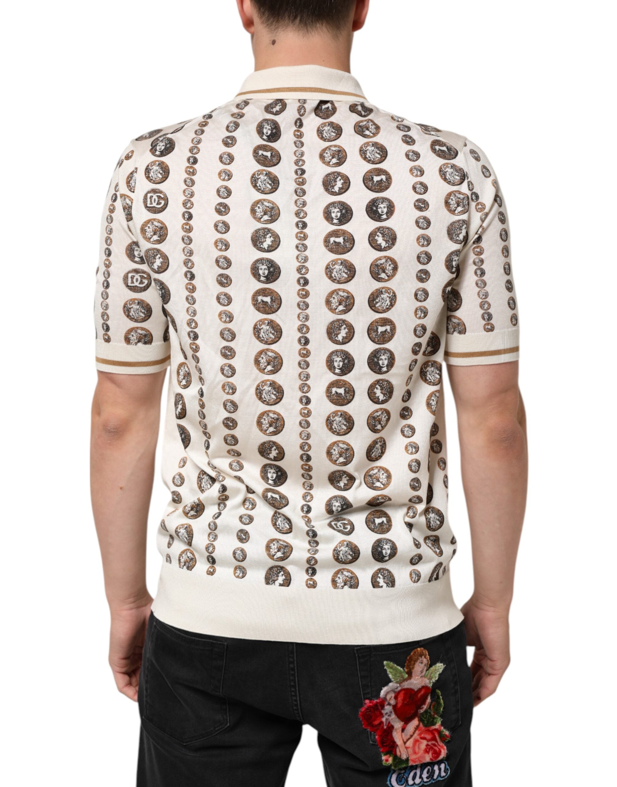 Dolce &amp; Gabbana Silk Elfenben Mynttryck Logo Herr Pikétröja