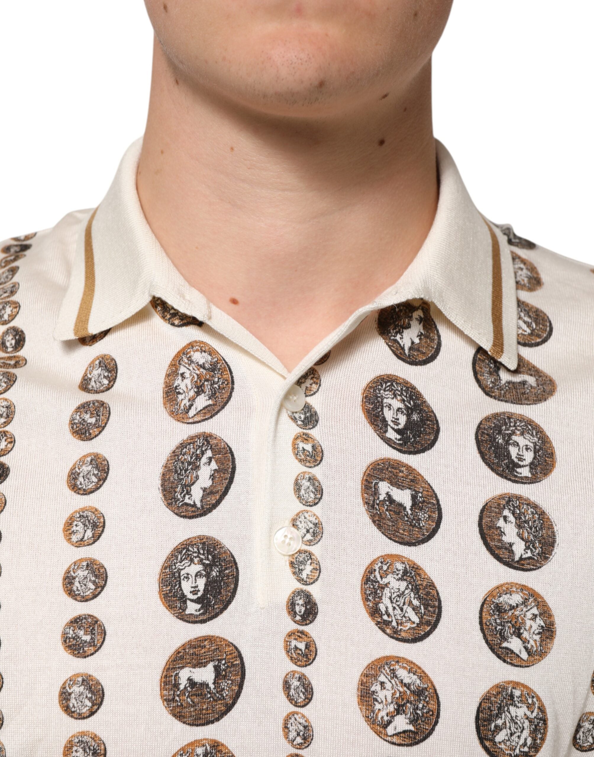 Dolce &amp; Gabbana Silk Elfenben Mynttryck Logo Herr Pikétröja