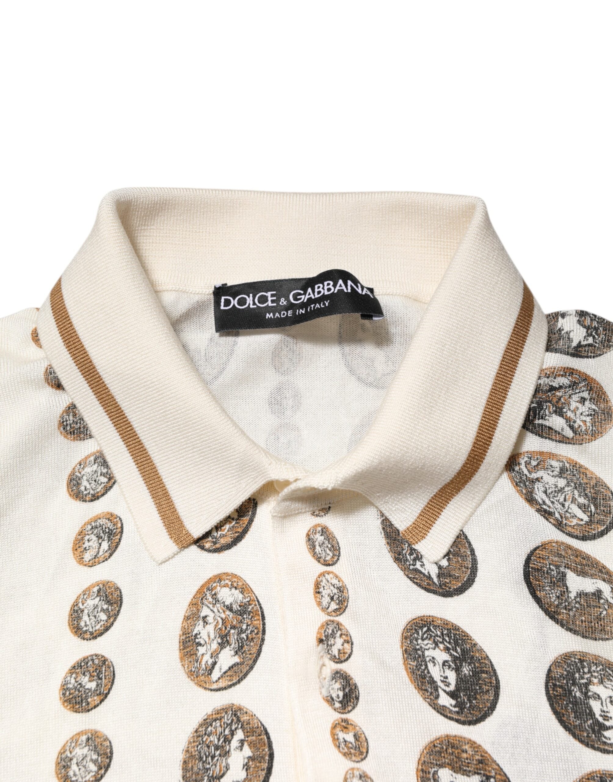 Dolce &amp; Gabbana Silk Elfenben Mynttryck Logo Herr Pikétröja