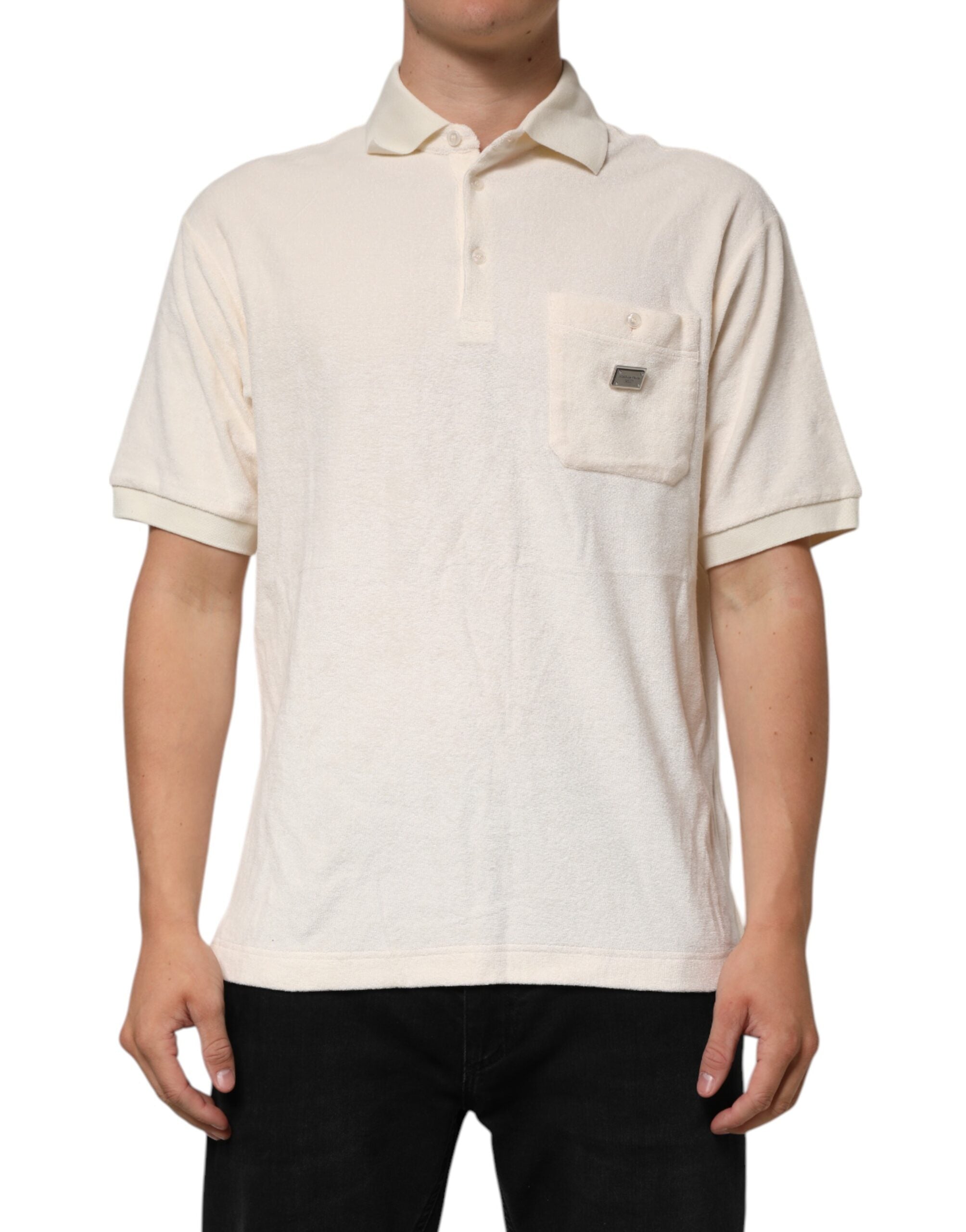 Dolce &amp; Gabbana Elfenbensfarvet bomuldspolo-T-shirt med logolomme