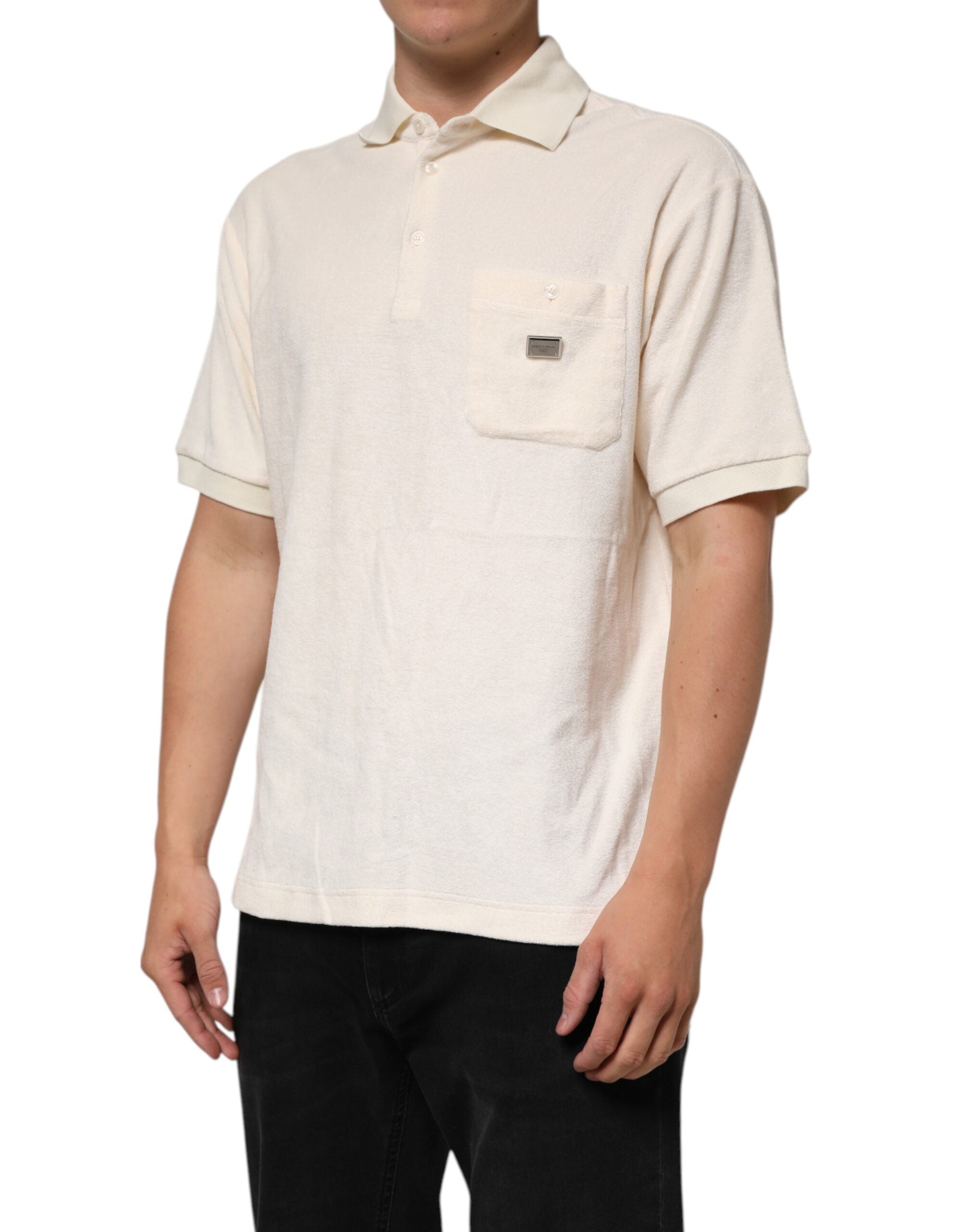 Dolce &amp; Gabbana Elfenbensfarvet bomuldspolo-T-shirt med logolomme