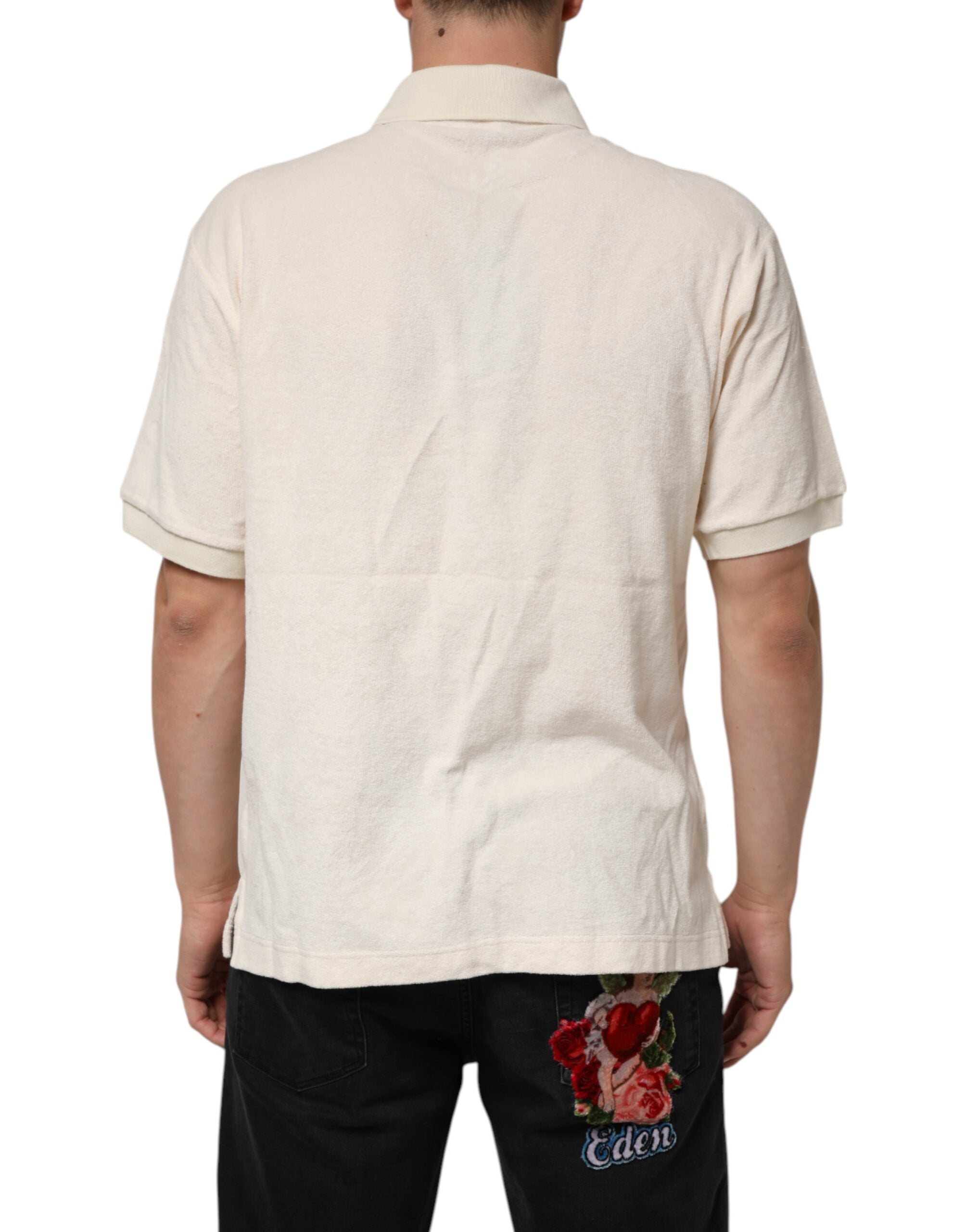 Dolce &amp; Gabbana Elfenbensfarvet bomuldspolo-T-shirt med logolomme