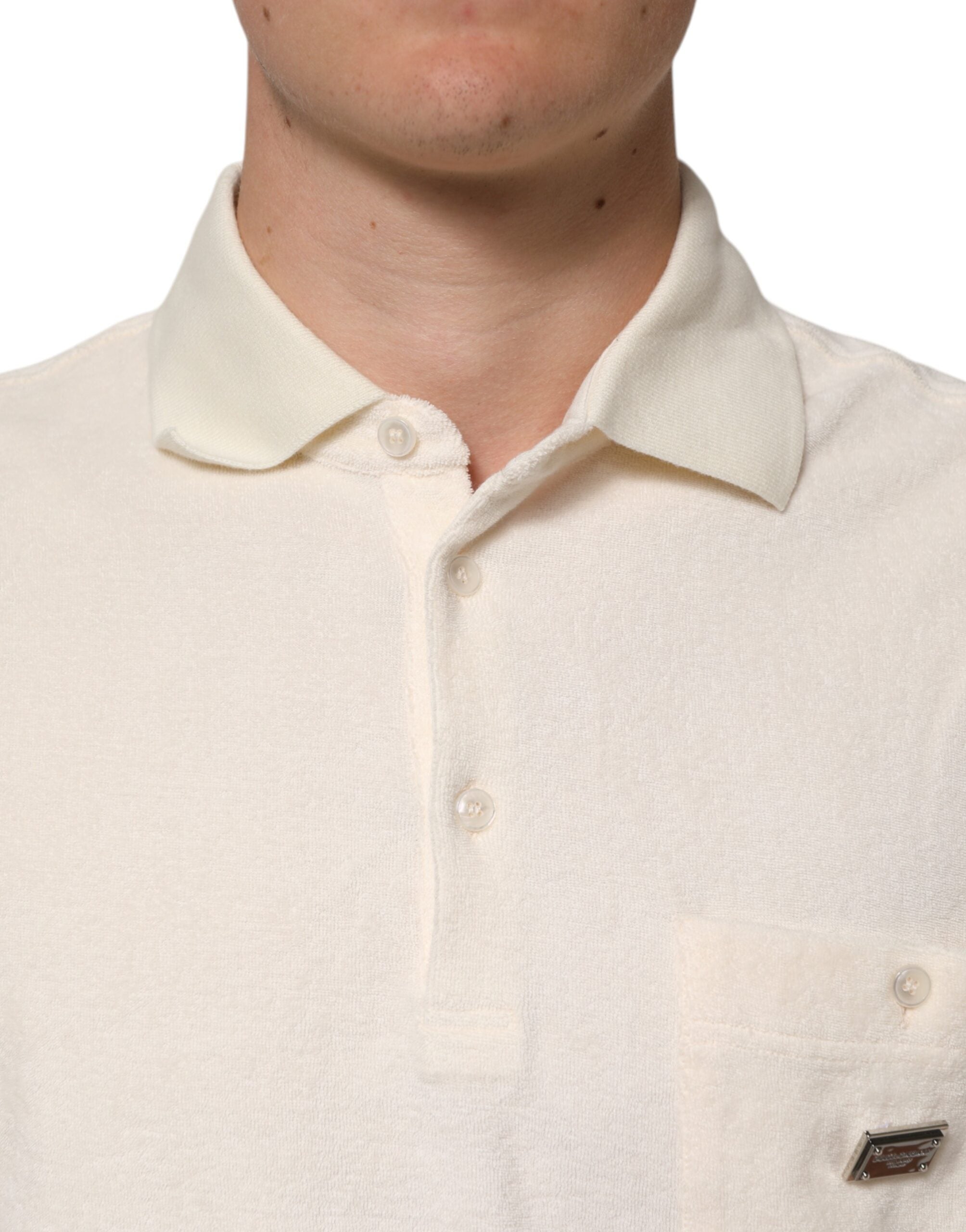 Dolce &amp; Gabbana Elfenbensfarvet bomuldspolo-T-shirt med logolomme