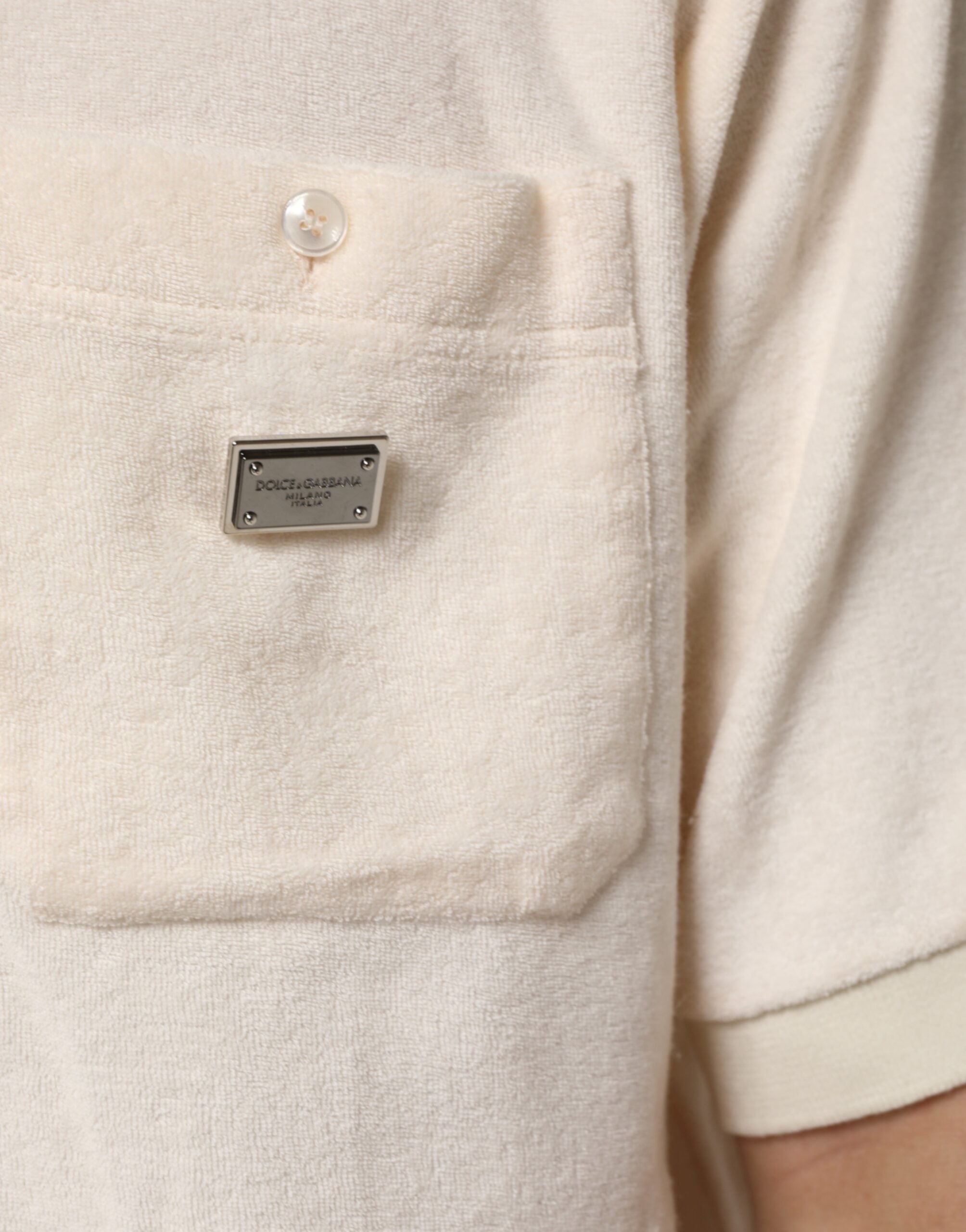 Dolce &amp; Gabbana Elfenbensfarvet bomuldspolo-T-shirt med logolomme