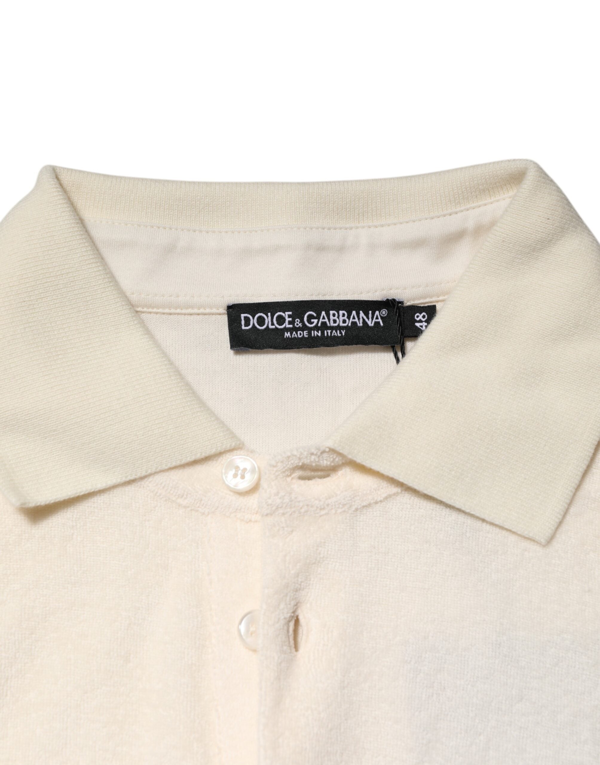 Dolce &amp; Gabbana Elfenbensfarvet bomuldspolo-T-shirt med logolomme