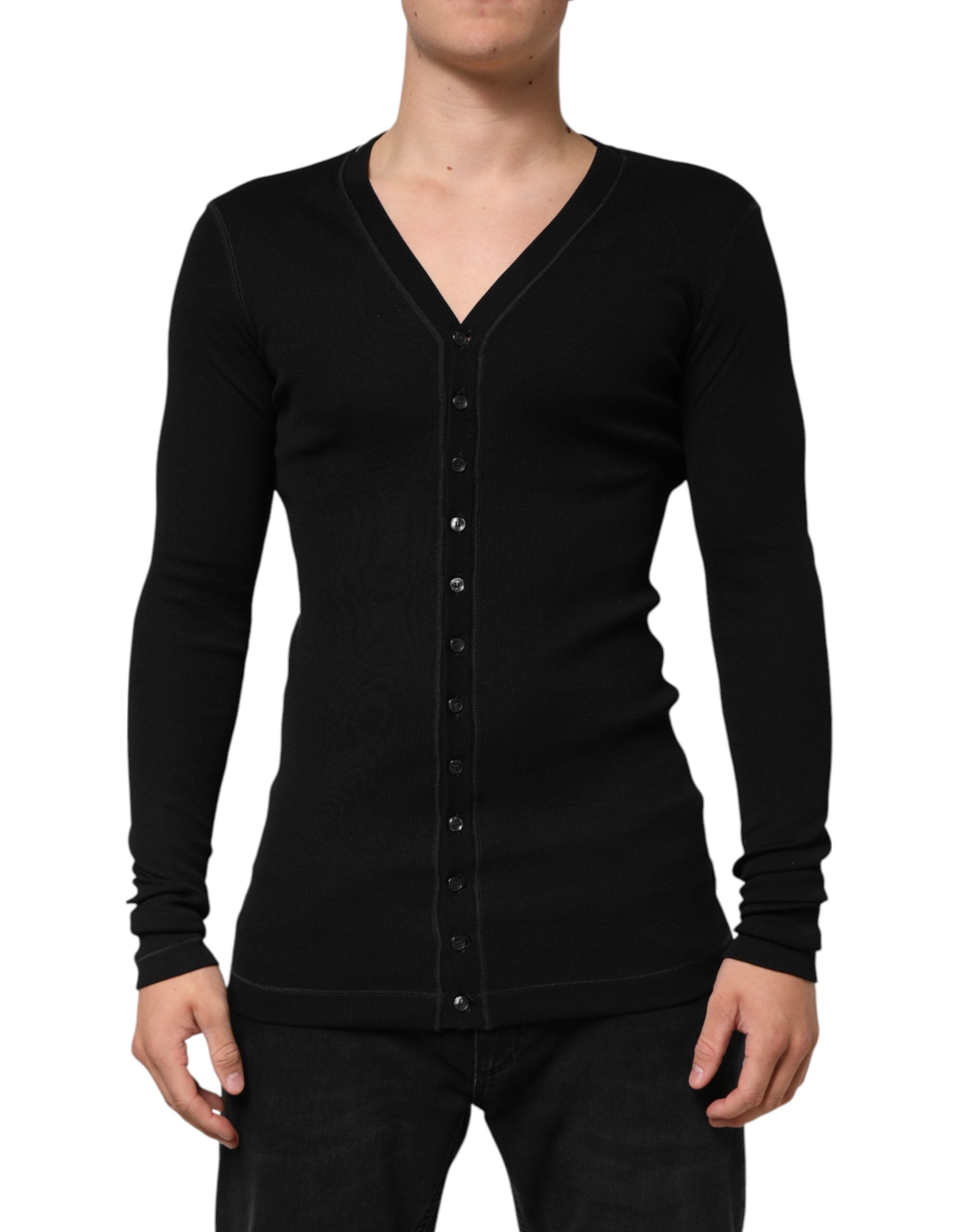 Dolce &amp; Gabbana Sort bomulds cardigan til mænd med knapper
