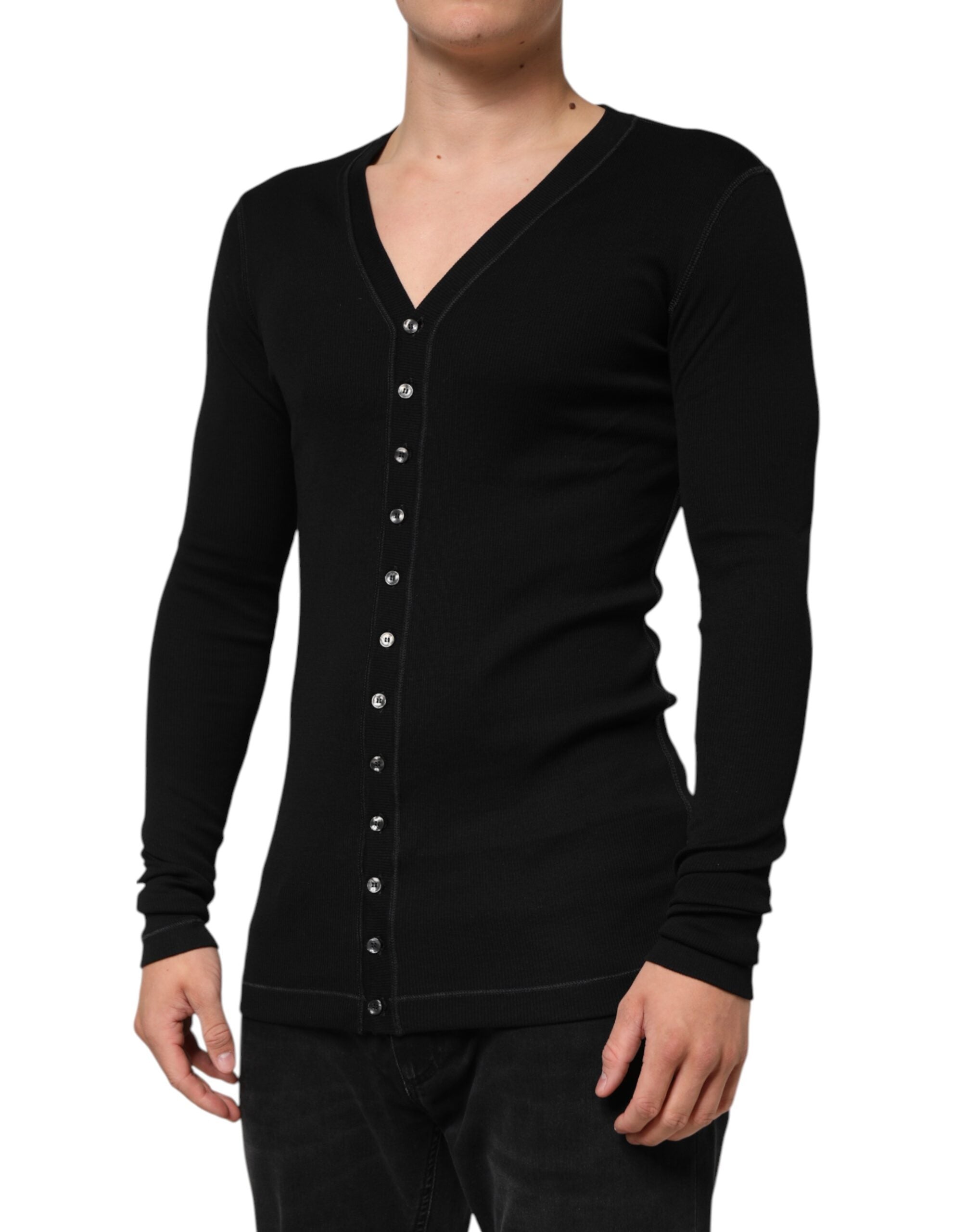 Dolce &amp; Gabbana Sort bomulds cardigan til mænd med knapper