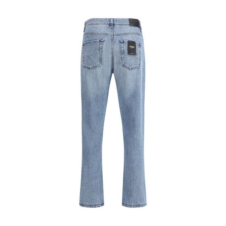Fendi Light Blue Cotton Straight-Leg Jeans