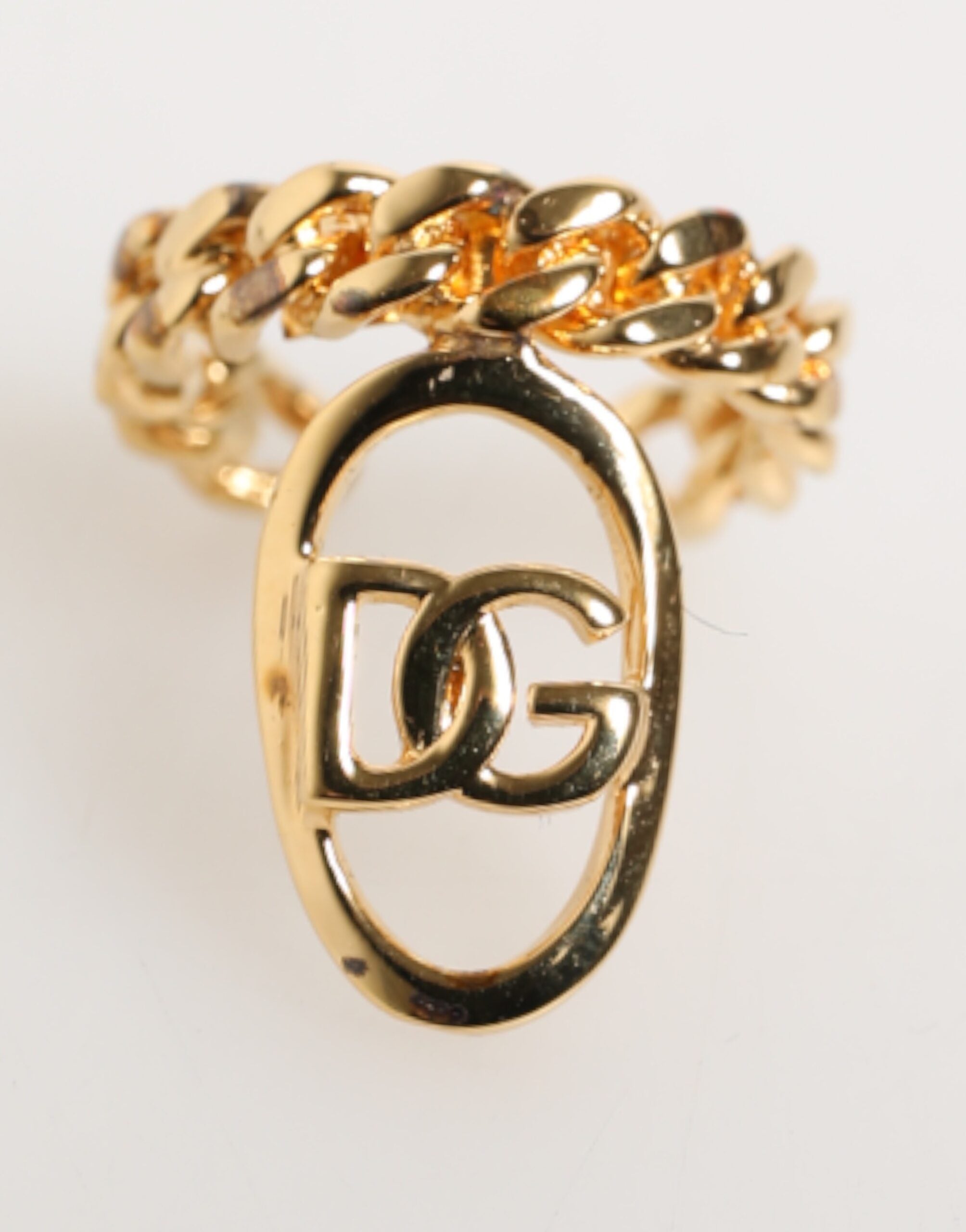 Dolce &amp; Gabbana guldfarvet messing oval DG logokæde justerbar ring