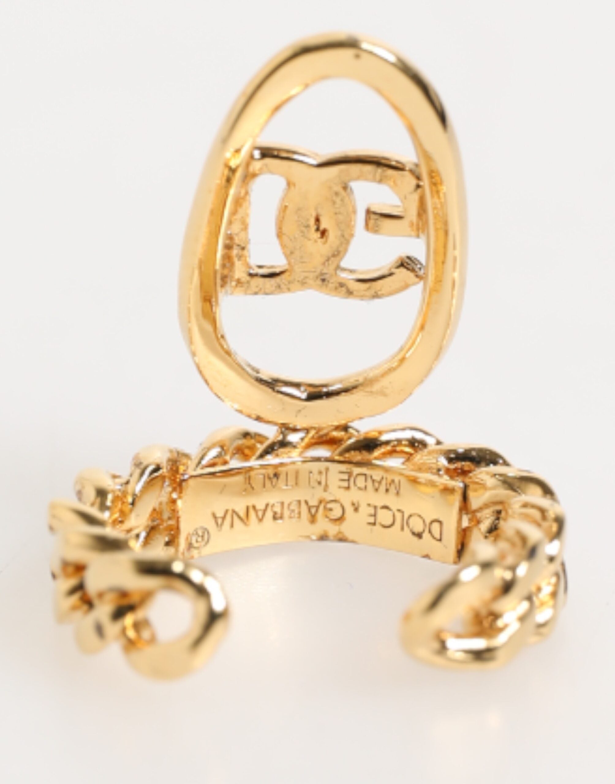 Dolce &amp; Gabbana guldfarvet messing oval DG logokæde justerbar ring