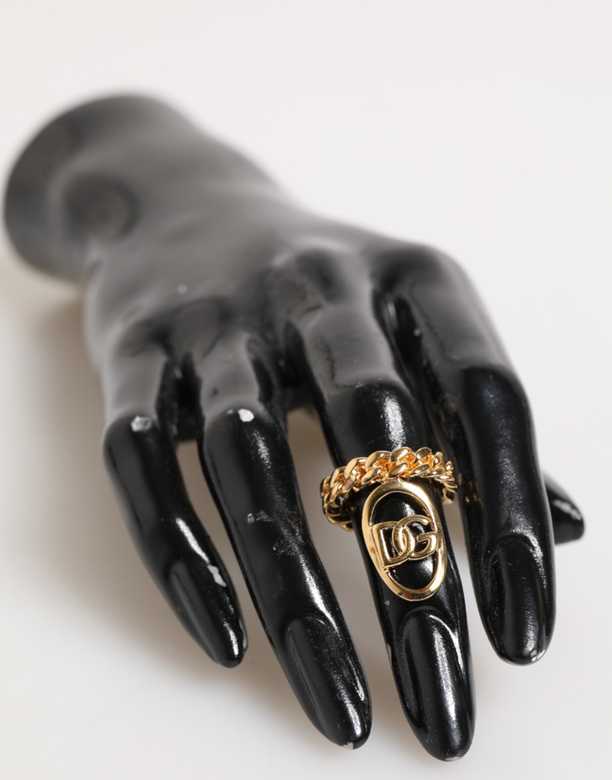 Dolce &amp; Gabbana guldfarvet messing oval DG logokæde justerbar ring