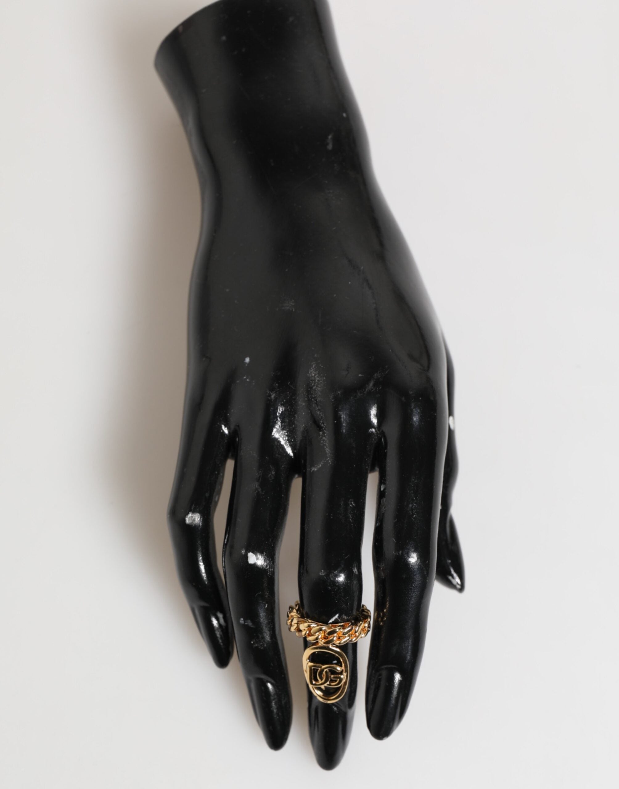 Dolce &amp; Gabbana guldfarvet messing oval DG logokæde justerbar ring