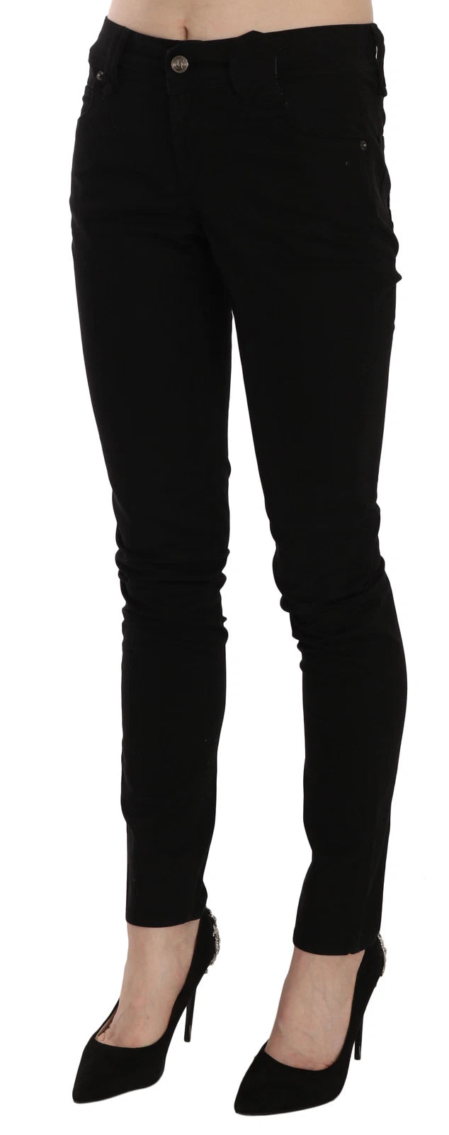 John Galliano Svarta Medellånga Slim Fit Skinny Jeans Med Mellanhög Midja 