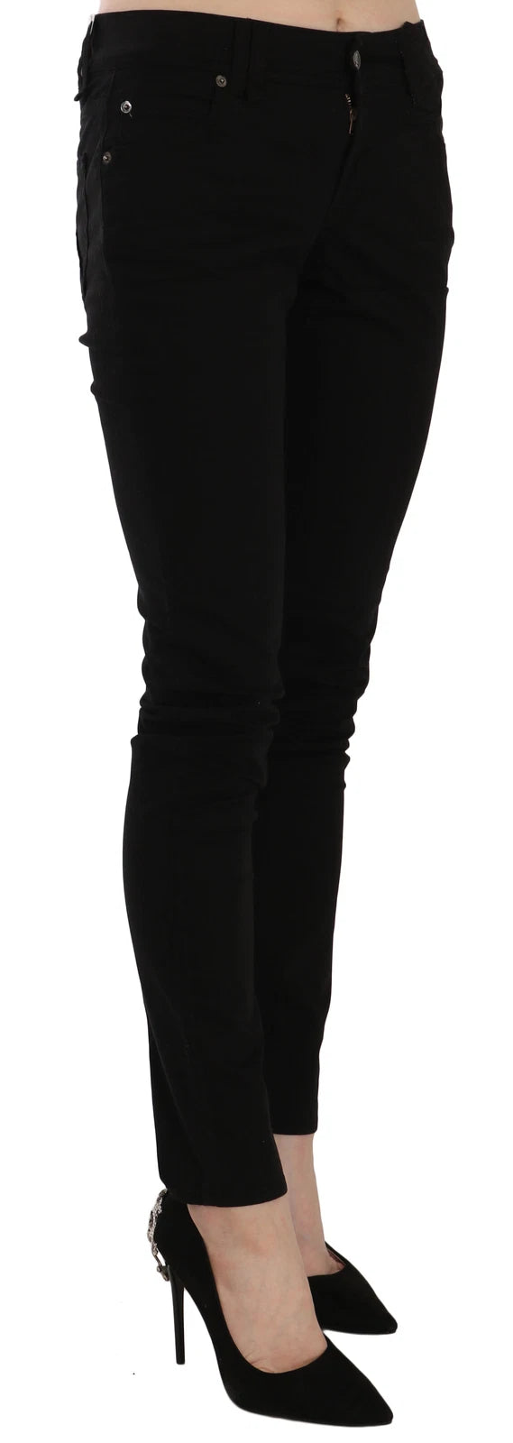 John Galliano Svarta Medellånga Slim Fit Skinny Jeans Med Mellanhög Midja 