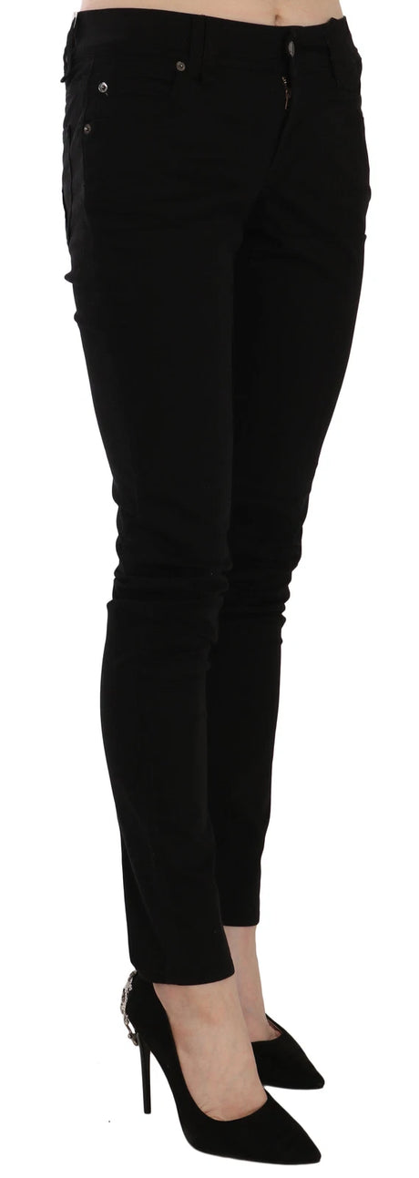 John Galliano Sorte Mellemhøj Talje Slim Fit Skinny Denim Casual Bukser Jeans 
