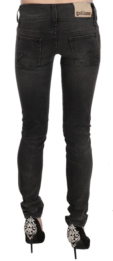 John Galliano Sorte, vaskede lavtaljede, slim fit, skinny denimbukser med jeans 