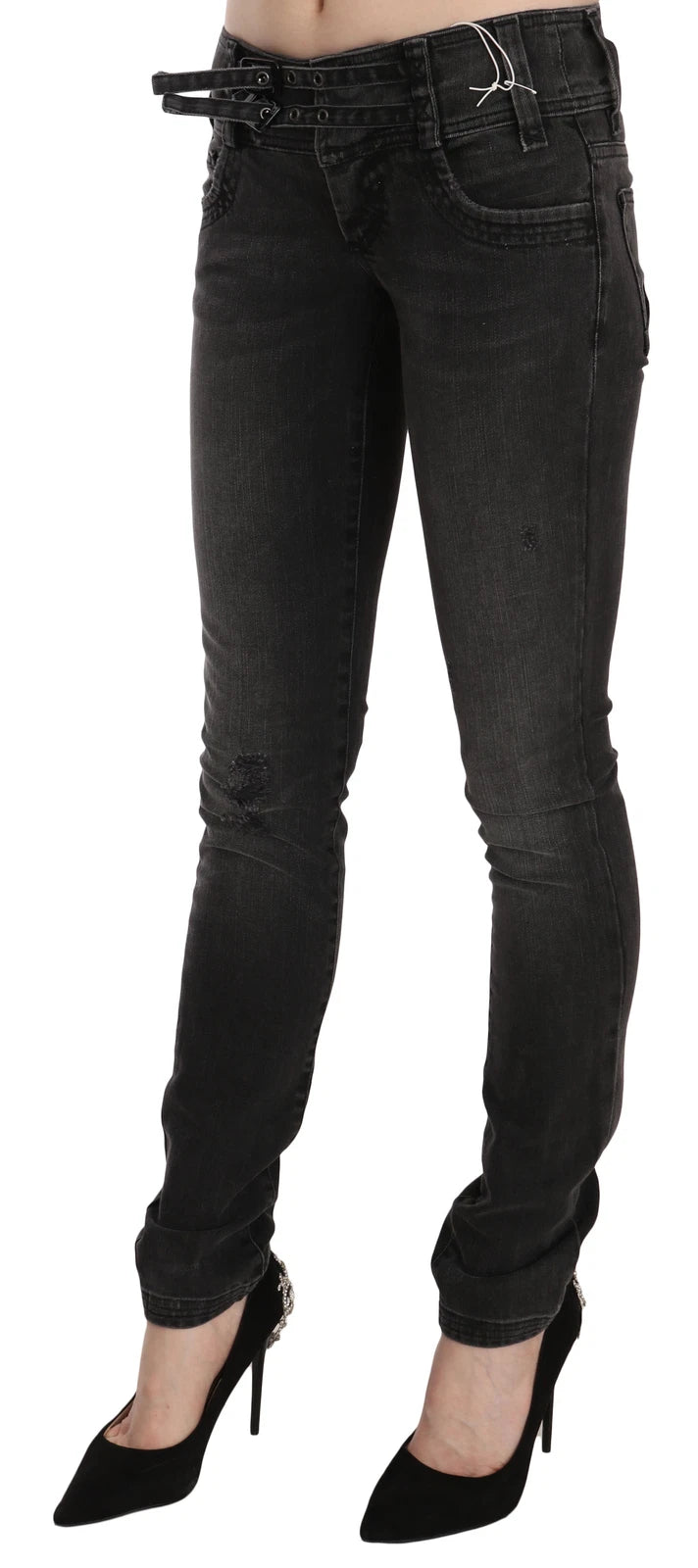John Galliano svarta tvättade lågmidjade slim fit skinny denimbyxor jeans 