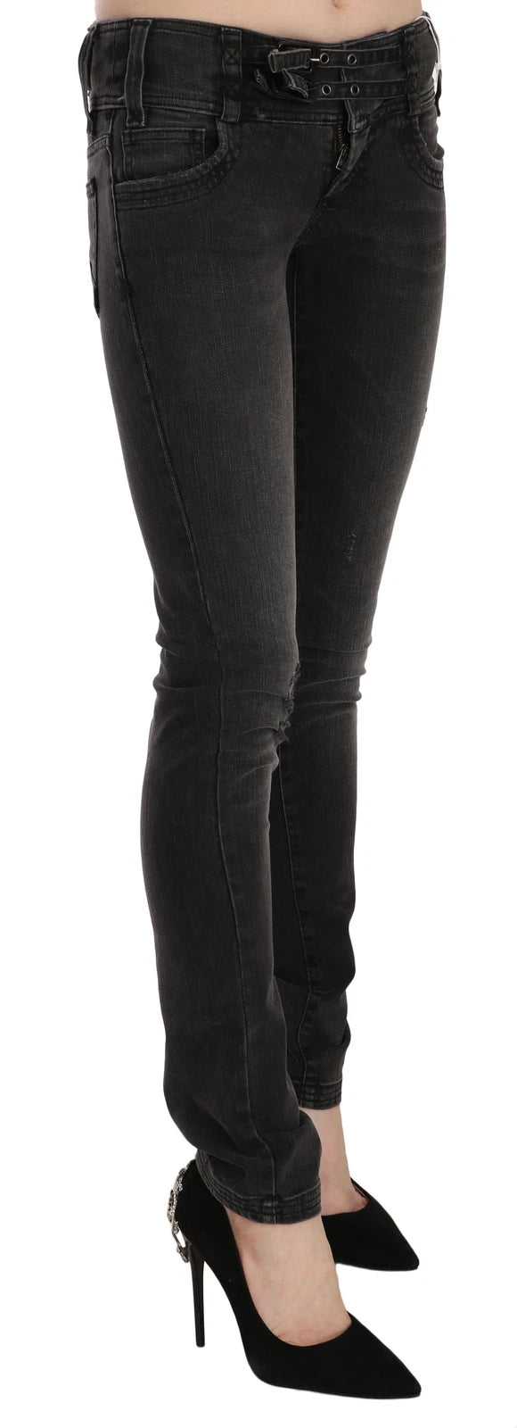John Galliano svarta tvättade lågmidjade slim fit skinny denimbyxor jeans 