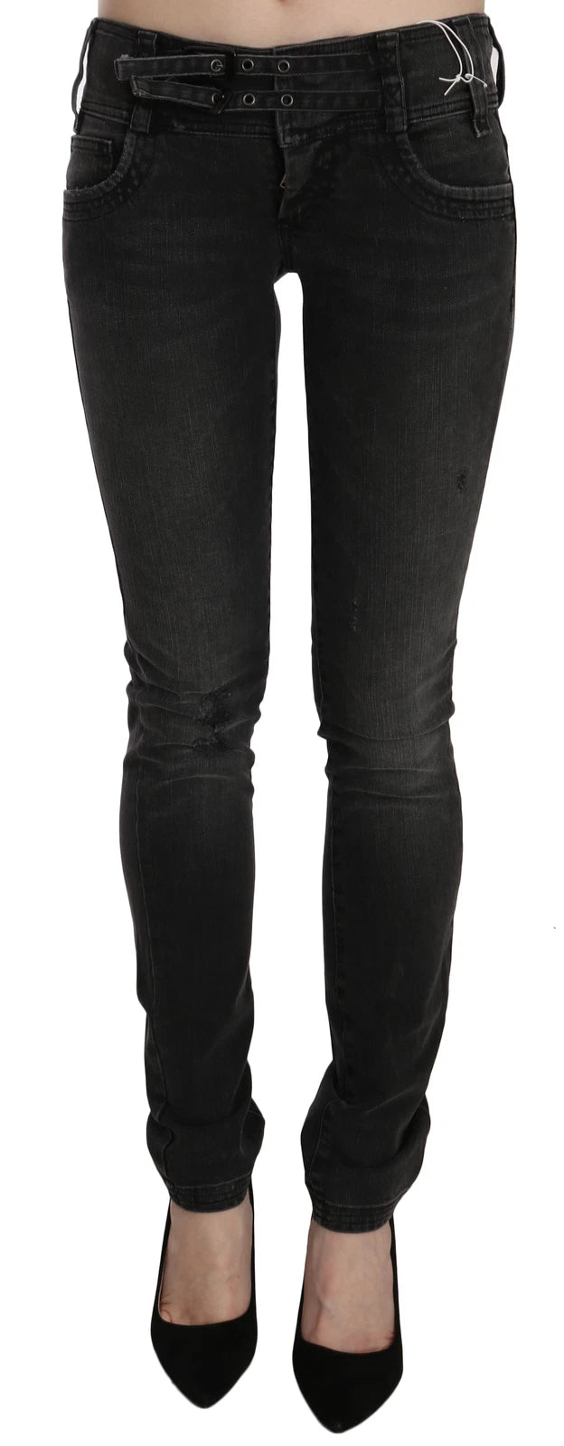John Galliano svarta tvättade lågmidjade slim fit skinny denimbyxor jeans 