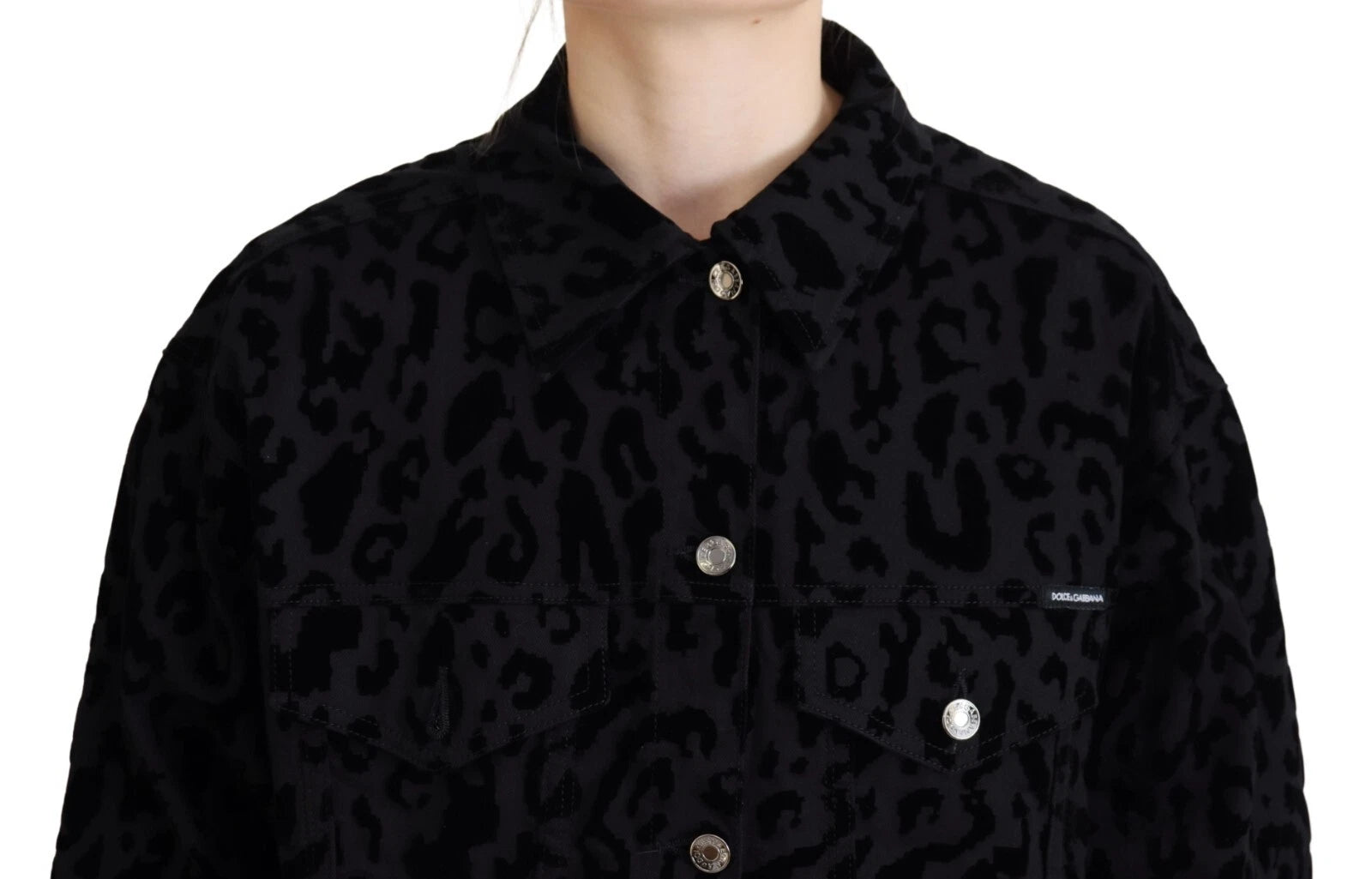 Dolce &amp; Gabbana Bomuld Sort Leopard Langærmet Denimjakke