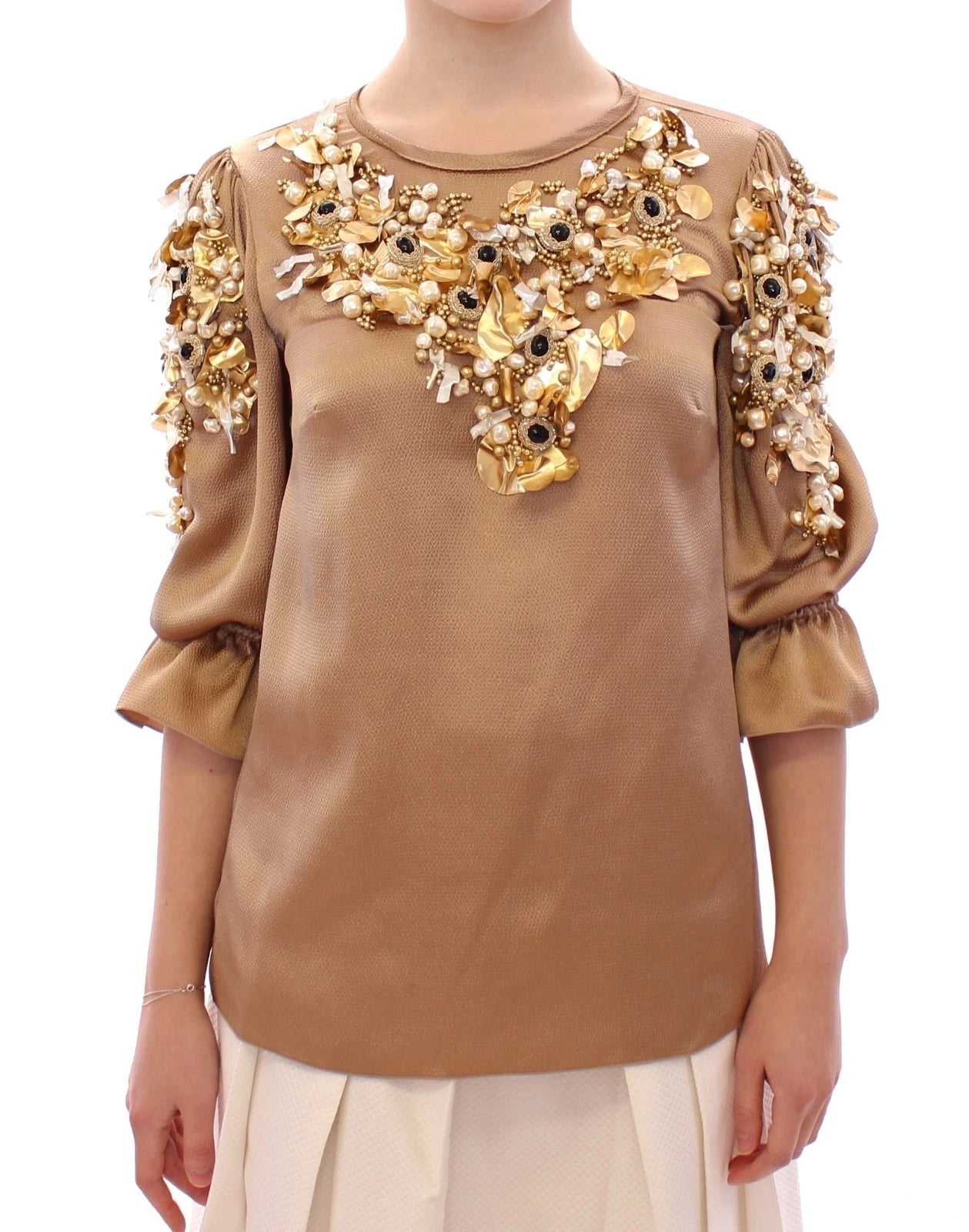 Dolce &amp; Gabbana Guld SPECIAL Piece Runway Krystalbluse