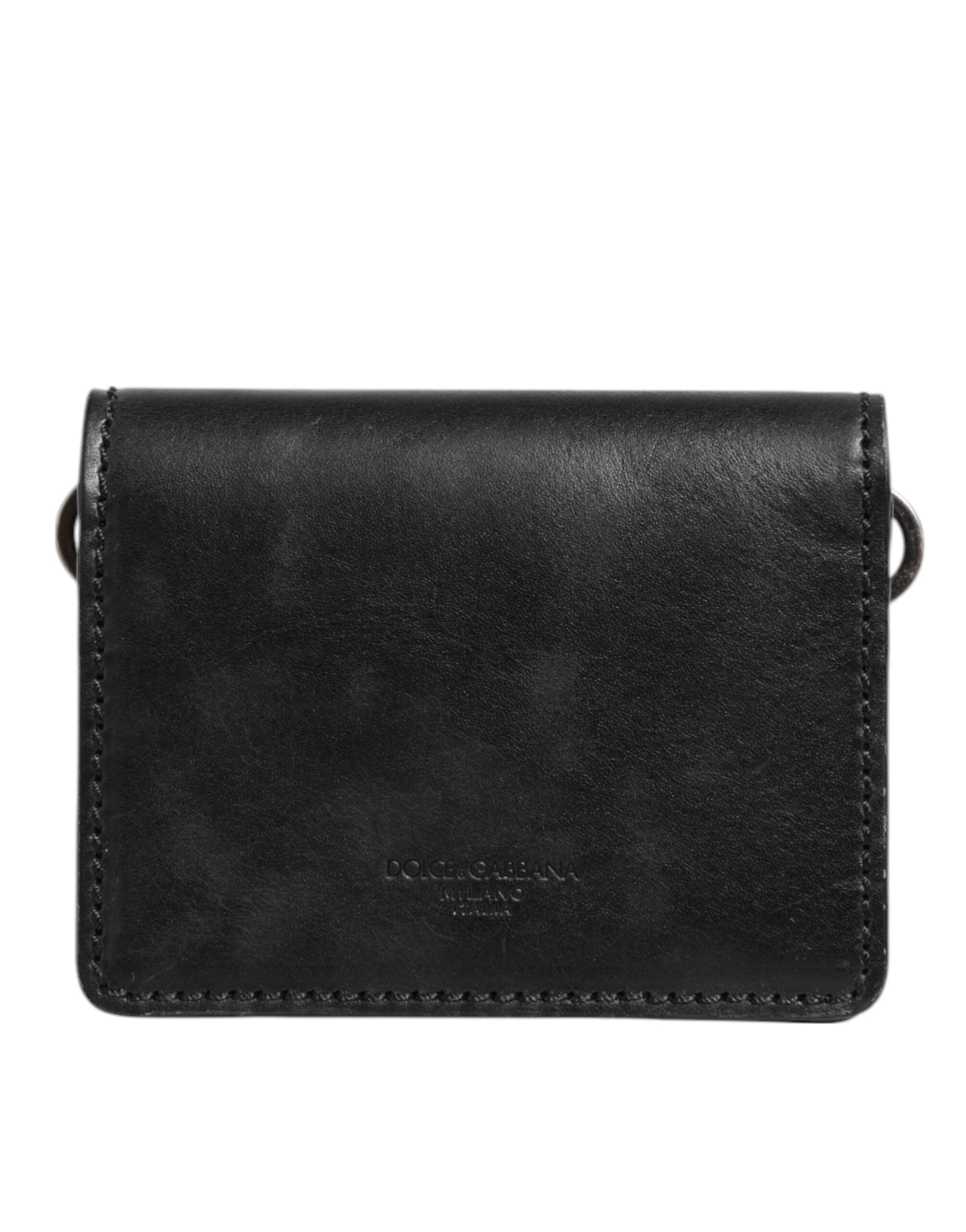 Dolce &amp; Gabbana Sort Læder Bifold Kortholder Herre Møntpung Nøgleklips Pung