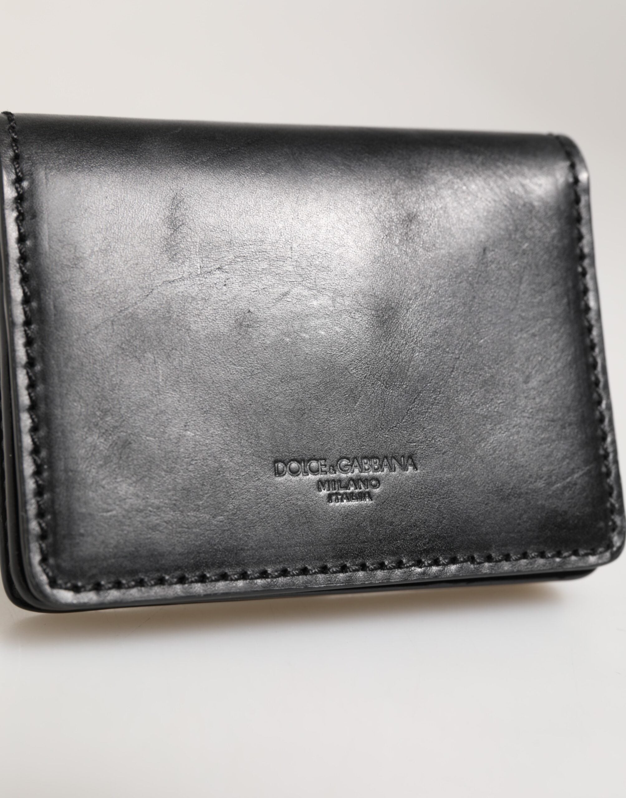 Dolce &amp; Gabbana Sort Læder Bifold Kortholder Herre Møntpung Nøgleklips Pung