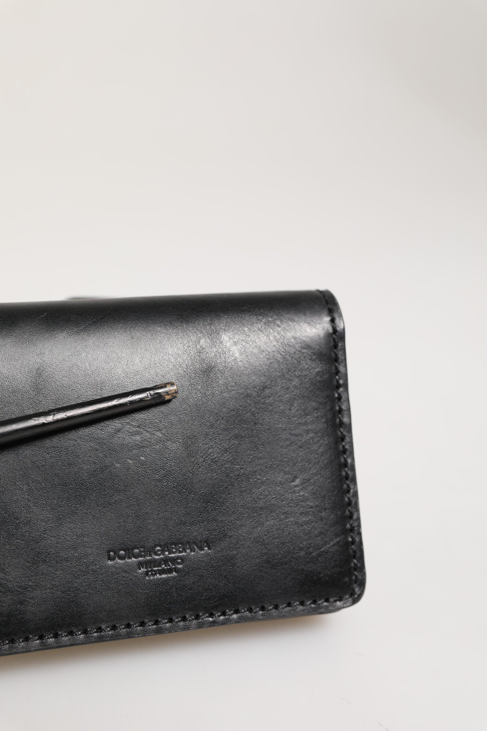 Dolce &amp; Gabbana Sort Læder Bifold Kortholder Herre Møntpung Nøgleklips Pung