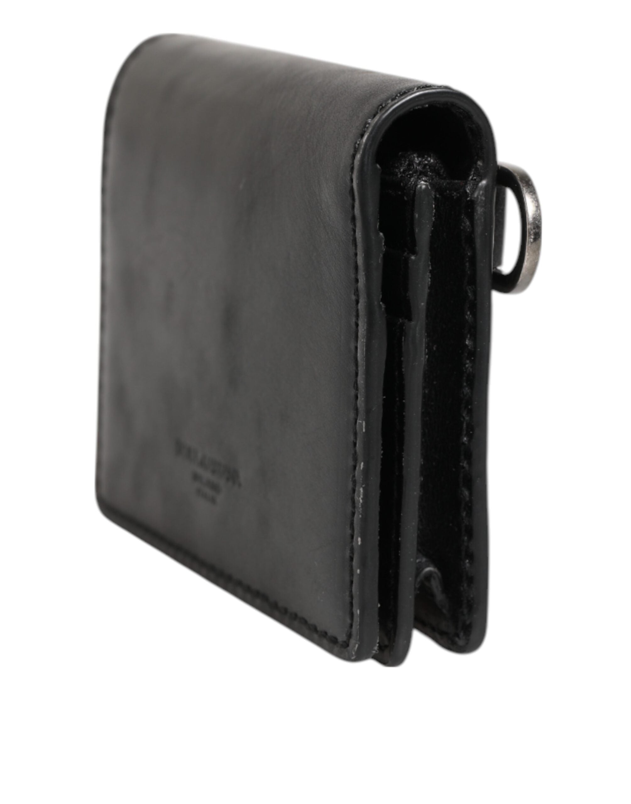 Dolce &amp; Gabbana Sort Læder Bifold Kortholder Herre Møntpung Nøgleklips Pung