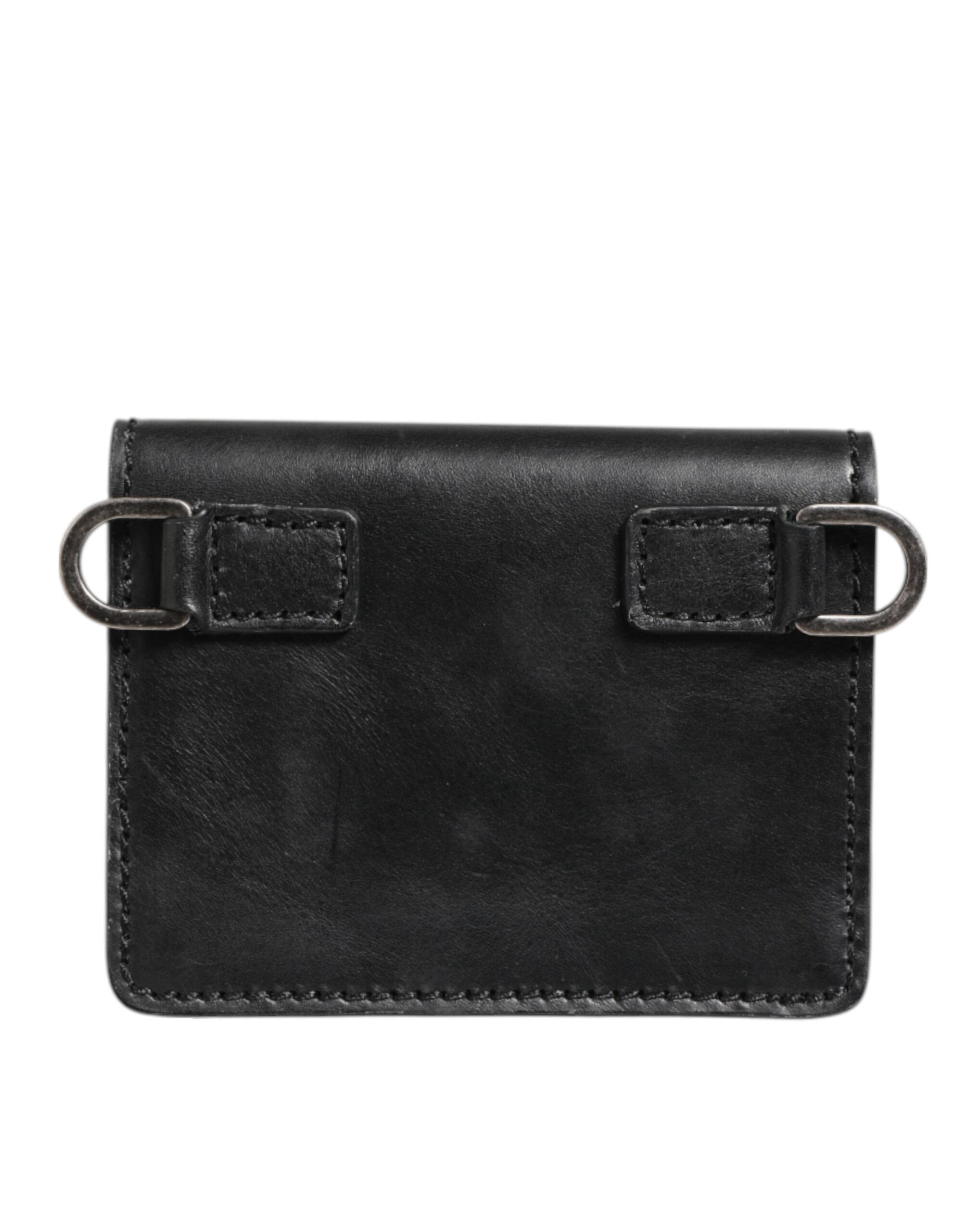 Dolce &amp; Gabbana Sort Læder Bifold Kortholder Herre Møntpung Nøgleklips Pung