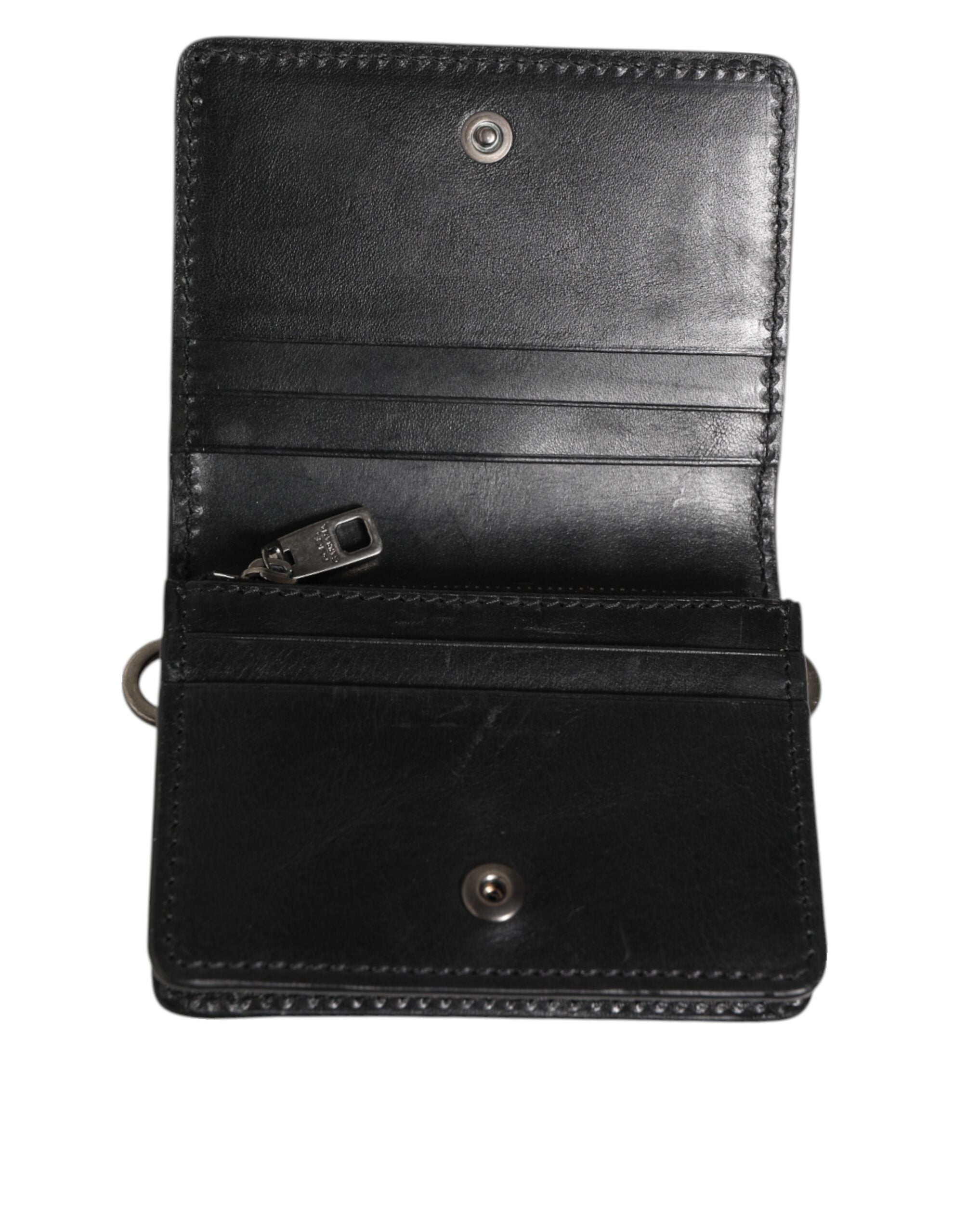 Dolce &amp; Gabbana Sort Læder Bifold Kortholder Herre Møntpung Nøgleklips Pung