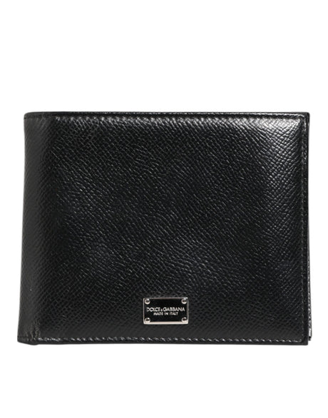 Dolce & Gabbana Black Leather Plaque Logo Bifold Men Card Holder Wallet
