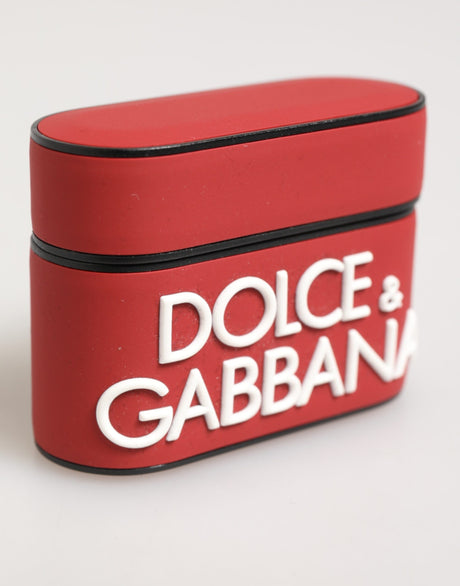 Dolce &amp; Gabbana Rött Vitt Silikonfodral med Präglad Logotyp för Airpods