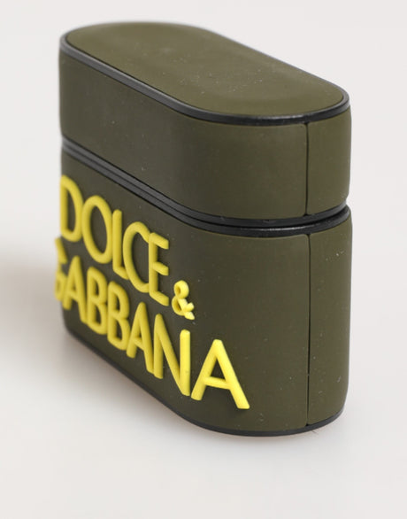 Dolce &amp; Gabbana Armégrönt Gummifodral med Präglad Logotyp och Tillbehör för Airpods