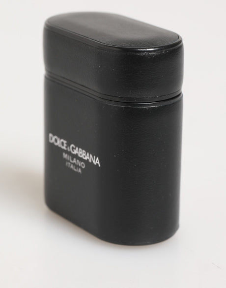 Dolce &amp; Gabbana Svart Kalvskinnsläder Med Logotyptryck Flipfodral Till Airpods