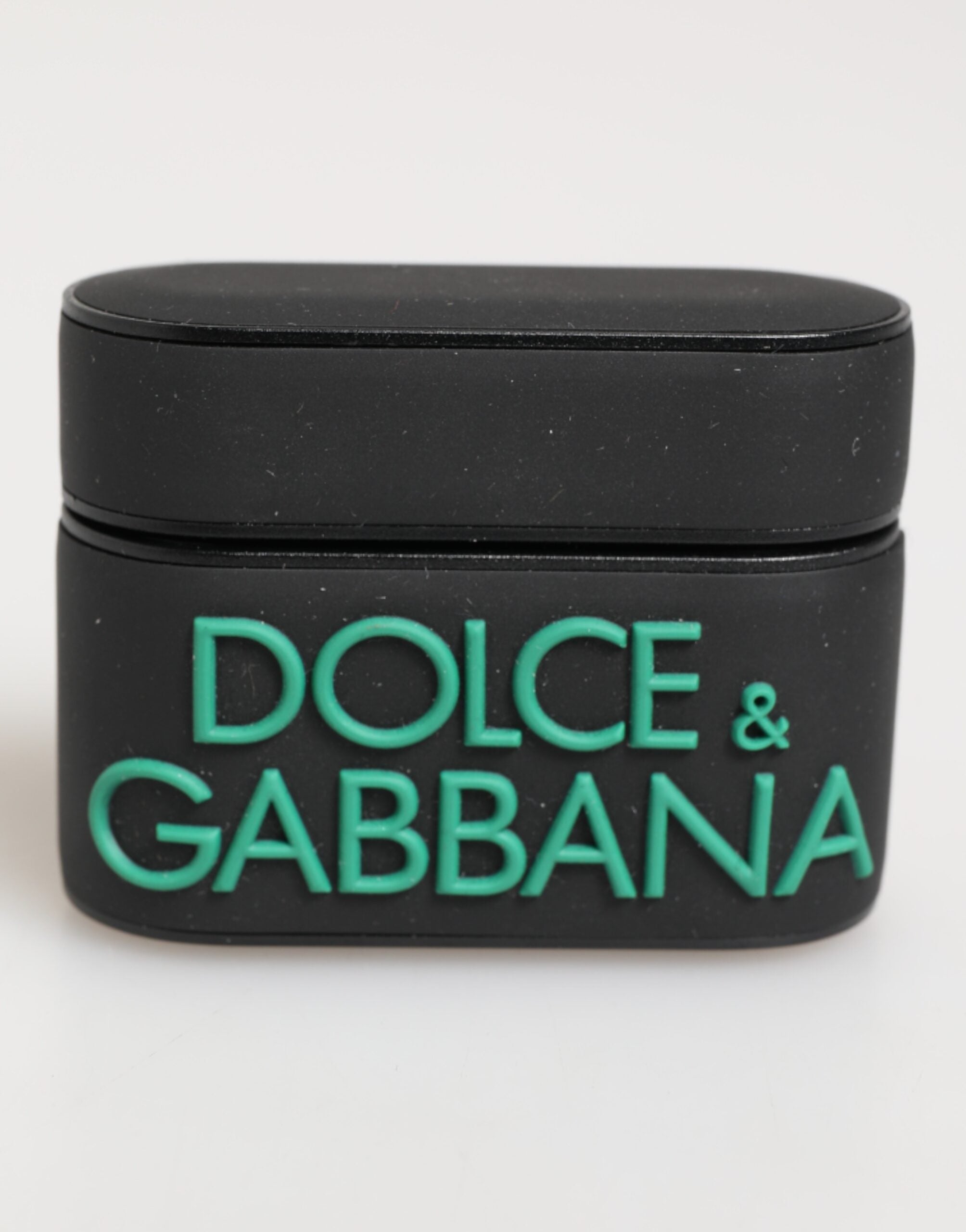 Dolce &amp; Gabbana Sort Mint Gummi-Etui med Præget Logo og Tilbehør til Airpods