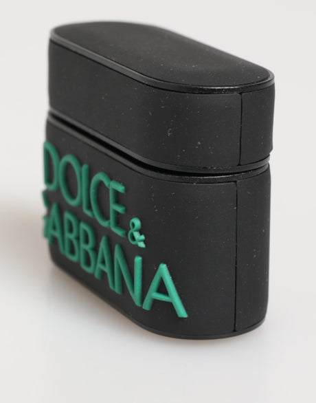 Dolce &amp; Gabbana Svart Mint Gummifodral med Präglad Logotyp och Tillbehör till Airpods