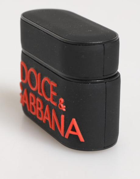 Dolce &amp; Gabbana Svart Orange Gummifodral med Präglad Logotyp och Tillbehör till Airpods