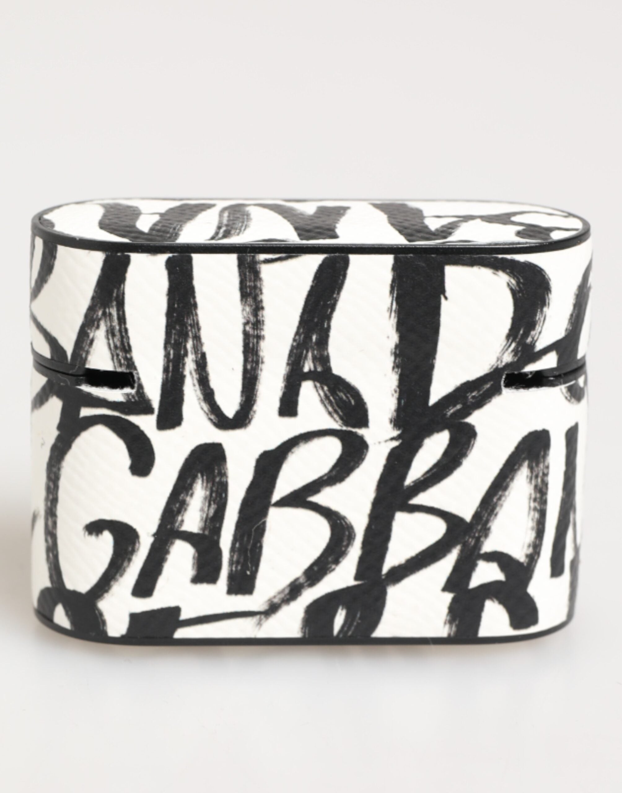 Dolce &amp; Gabbana Svartvitt Läderfodral med Monogramtryck och Logotyp – Hållare för Airpods