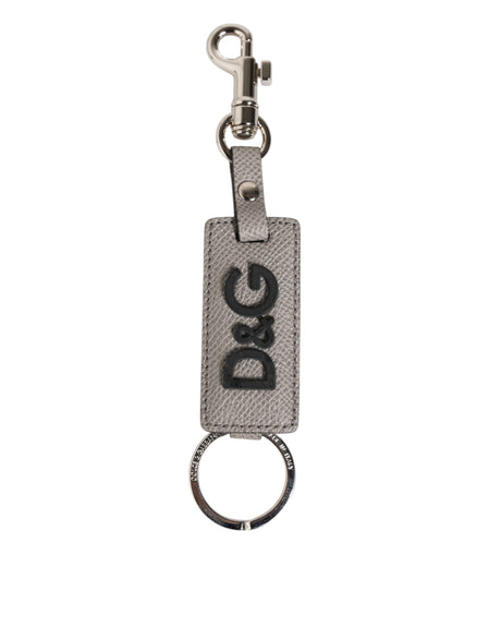 Dolce & Gabbana Gray Leather Logo Metal Ring Keychain Holder Keyring