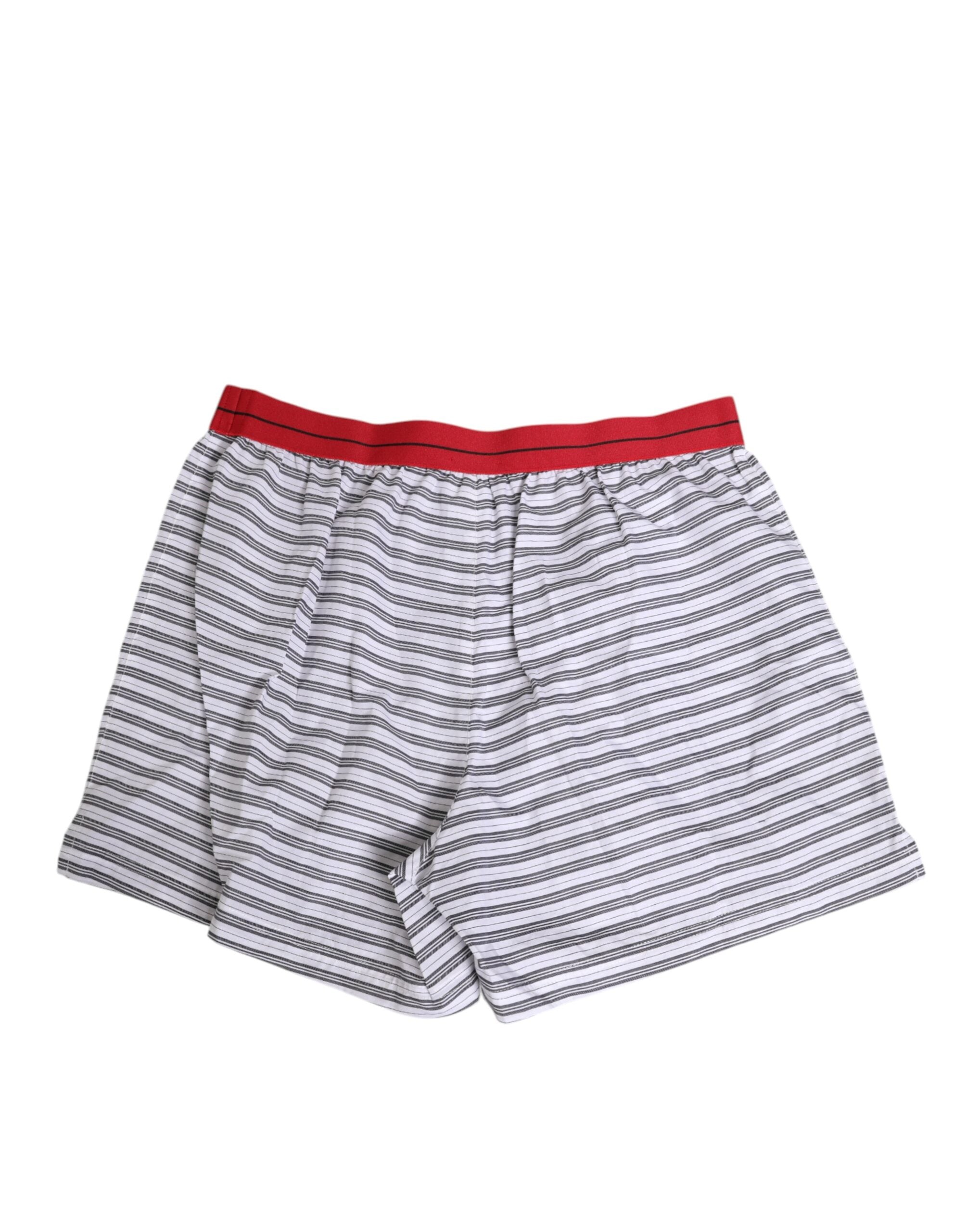 Dolce &amp; Gabbana Hvidstribede Shorts i Bomuld med Rød Talje og Badetøj